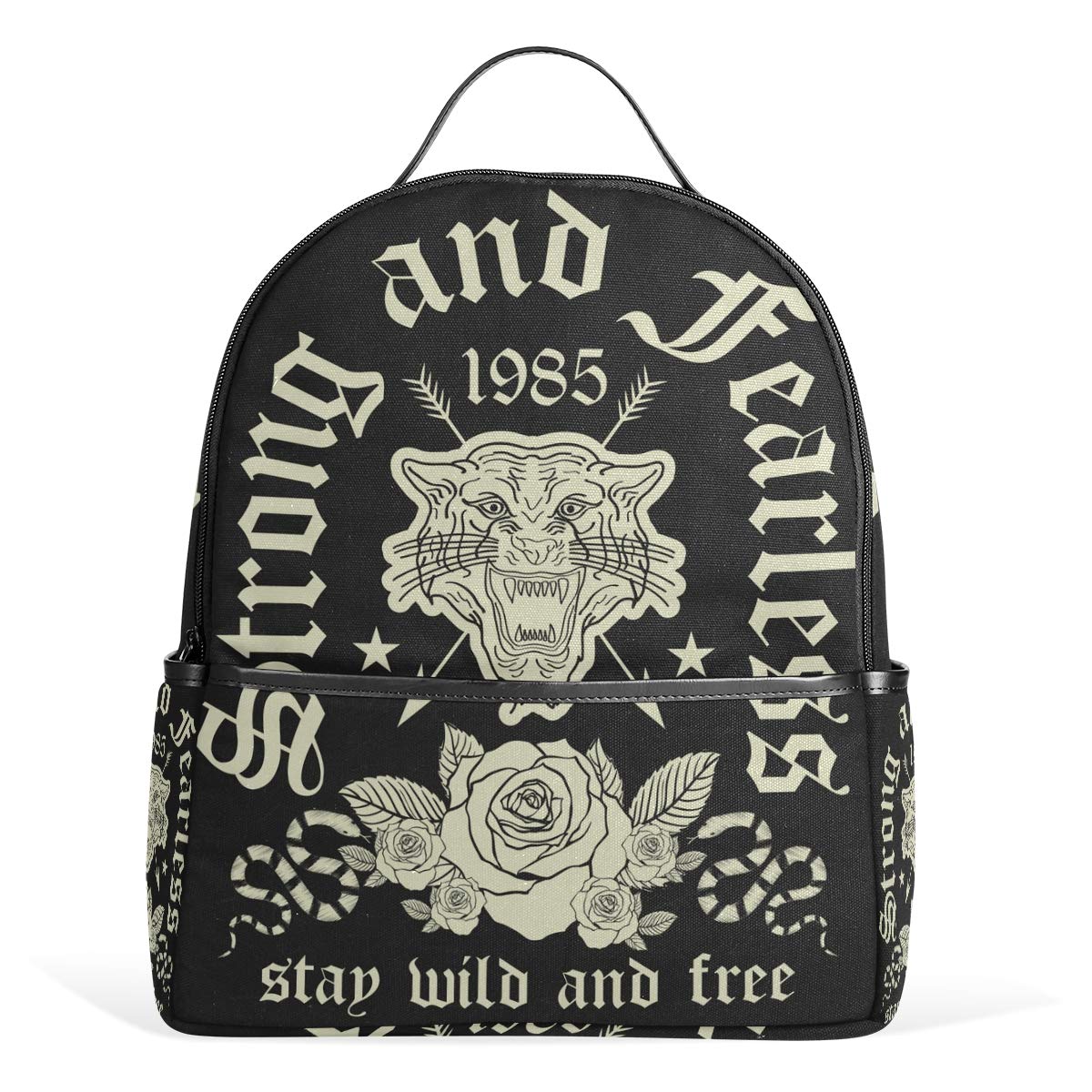 NASEN Tiger Embroidery Rose Skull Backpack - Unisex Fashion School Bag for College, Travel & Daily Use | Lightweight Bookbag for Men, Women & Teens | Perfect for School, Work & Outdoor Adventures