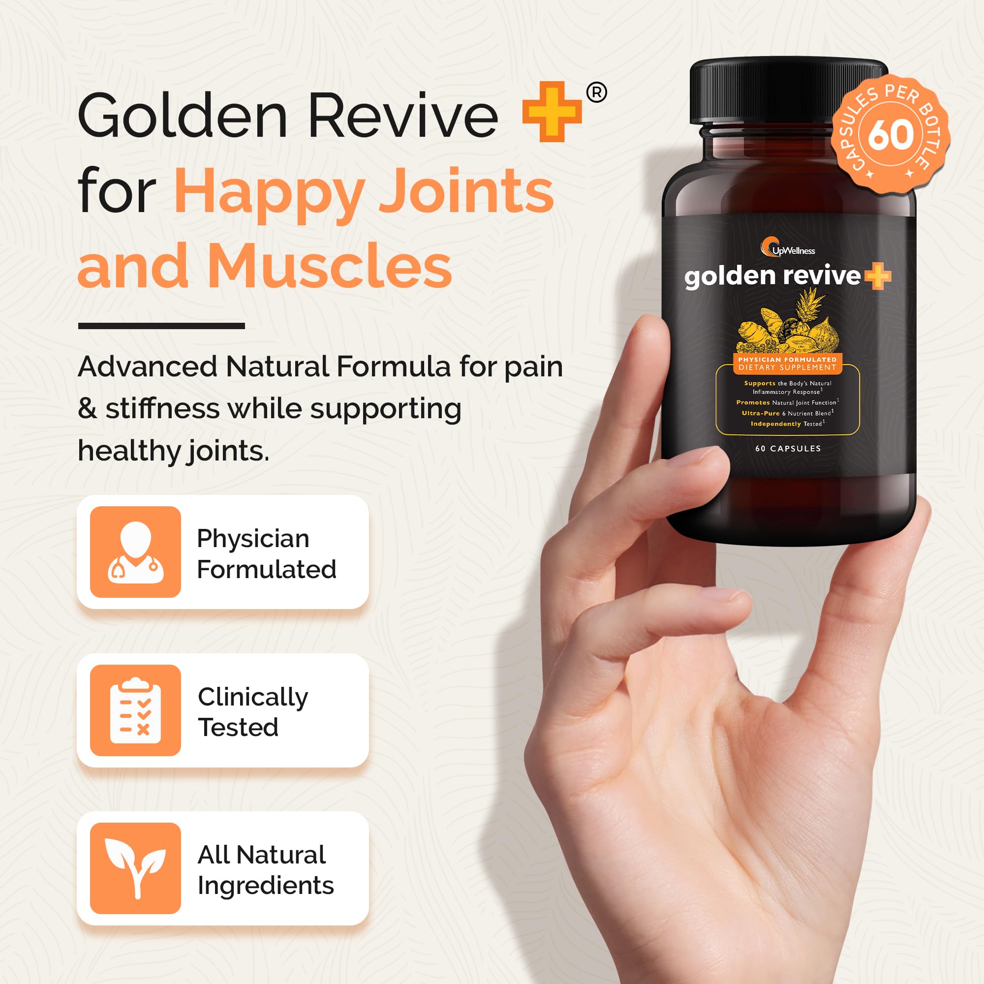 Golden Revive Joint Support Supplement with Turmeric, Black Pepper, Quercetin & Magnesium - 6 Powerful Ingredients - 60 Capsules (5 Pack) - Supports Mobility & Comfort for Active Lifestyles, Workouts & Daily Wellness