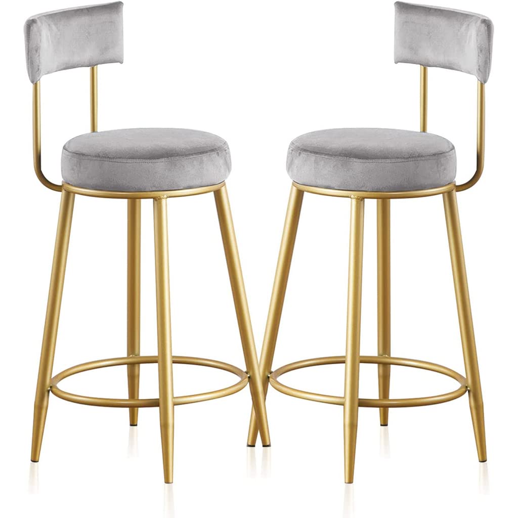 Luxury Velvet Upholstered Modern Bar Stool with Golden Metal Legs & Footrest - Counter Height Breakfast Stool for Kitchen Island, Home Bar, Cafe & Restaurant Decor - Perfect for Entertaining Guests or Casual Dining