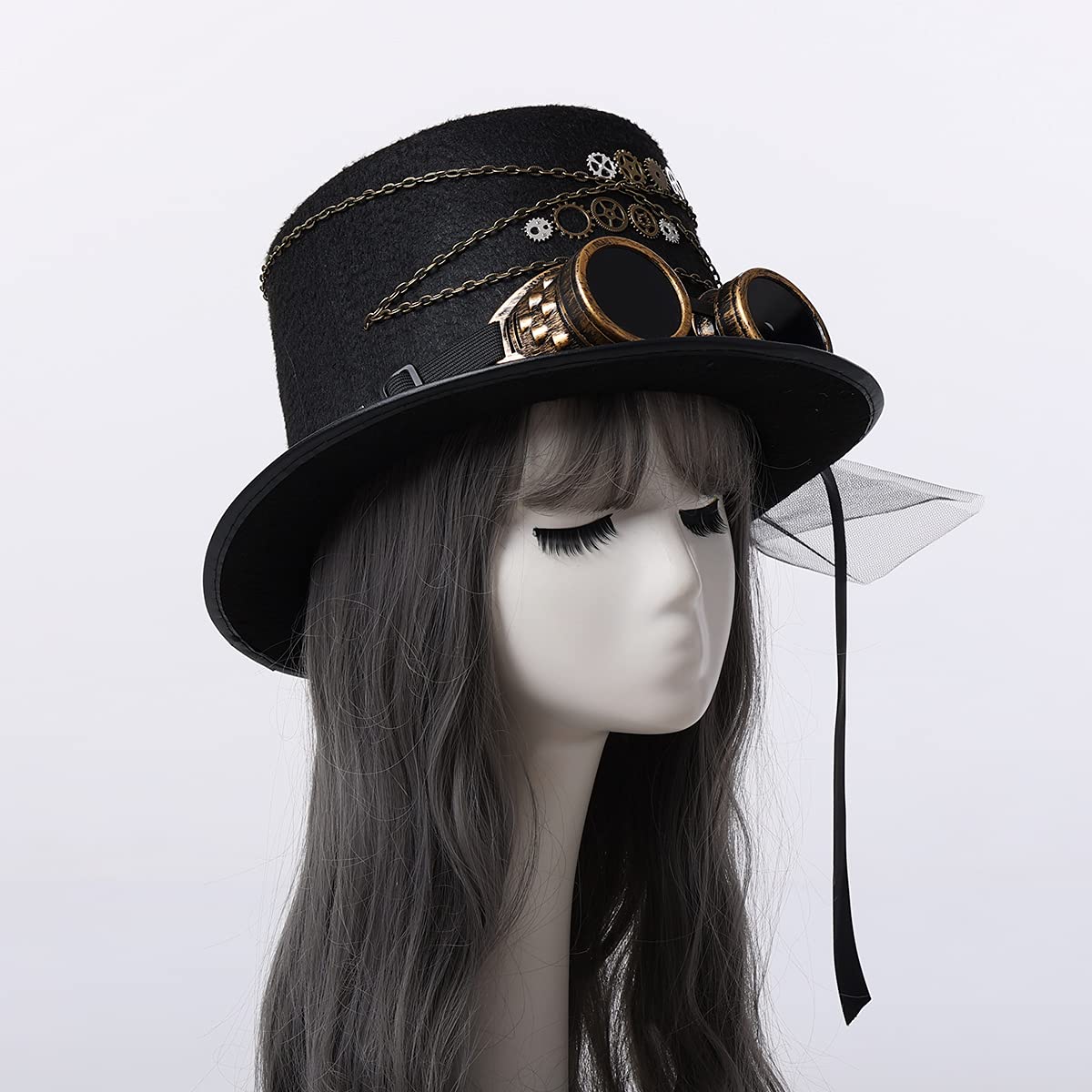 Stylish Unisex Gothic Steampunk Top Hat with Goggles - Victorian Costume Accessory for Halloween, Cosplay, LARP & Themed Parties