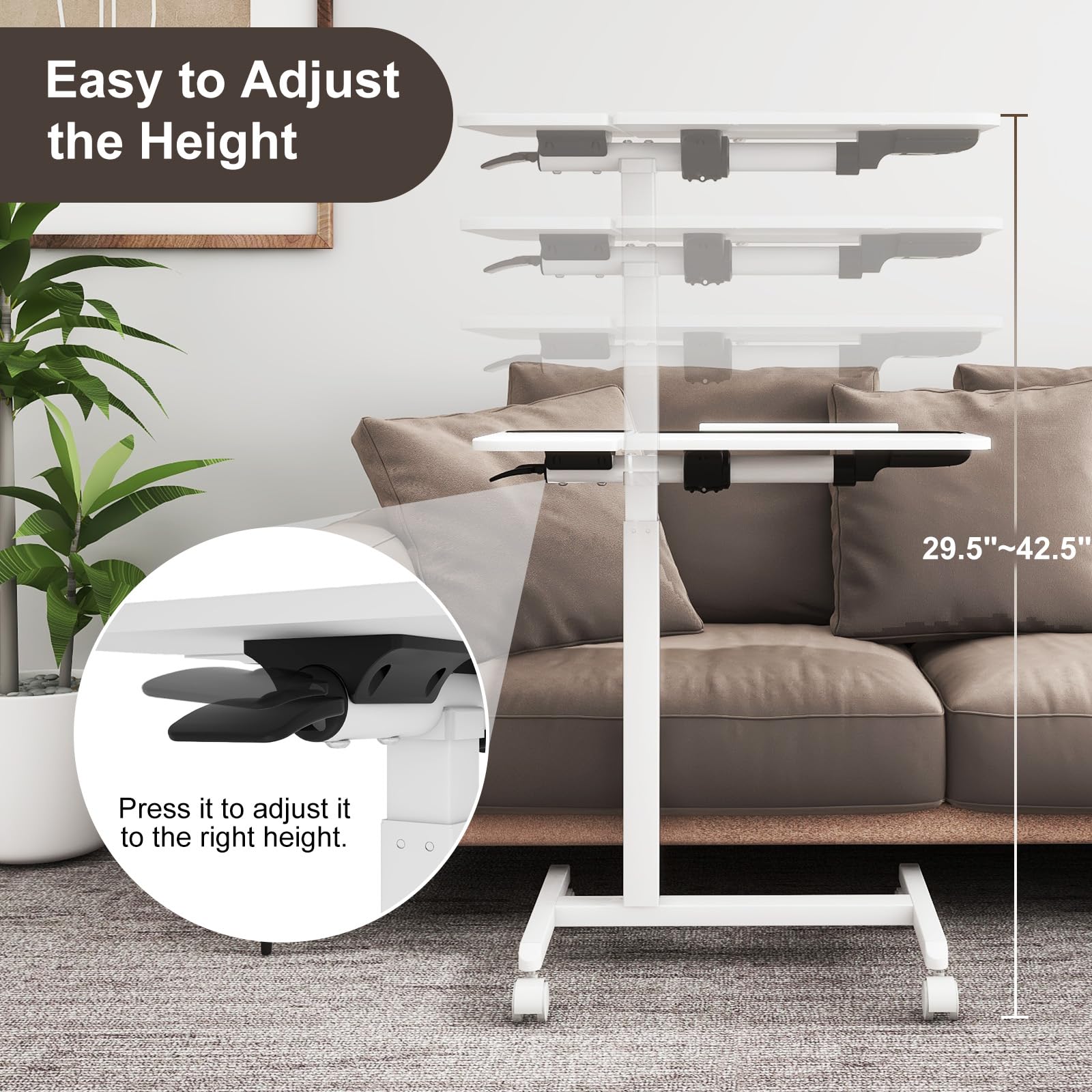 Adjustable Tilt Overbed Table with Wheels - Mobile Laptop Standing Desk, Rolling Computer Cart for Home & Hospital Use | Perfect for Bedside, Sofa, Office & Nursing Care