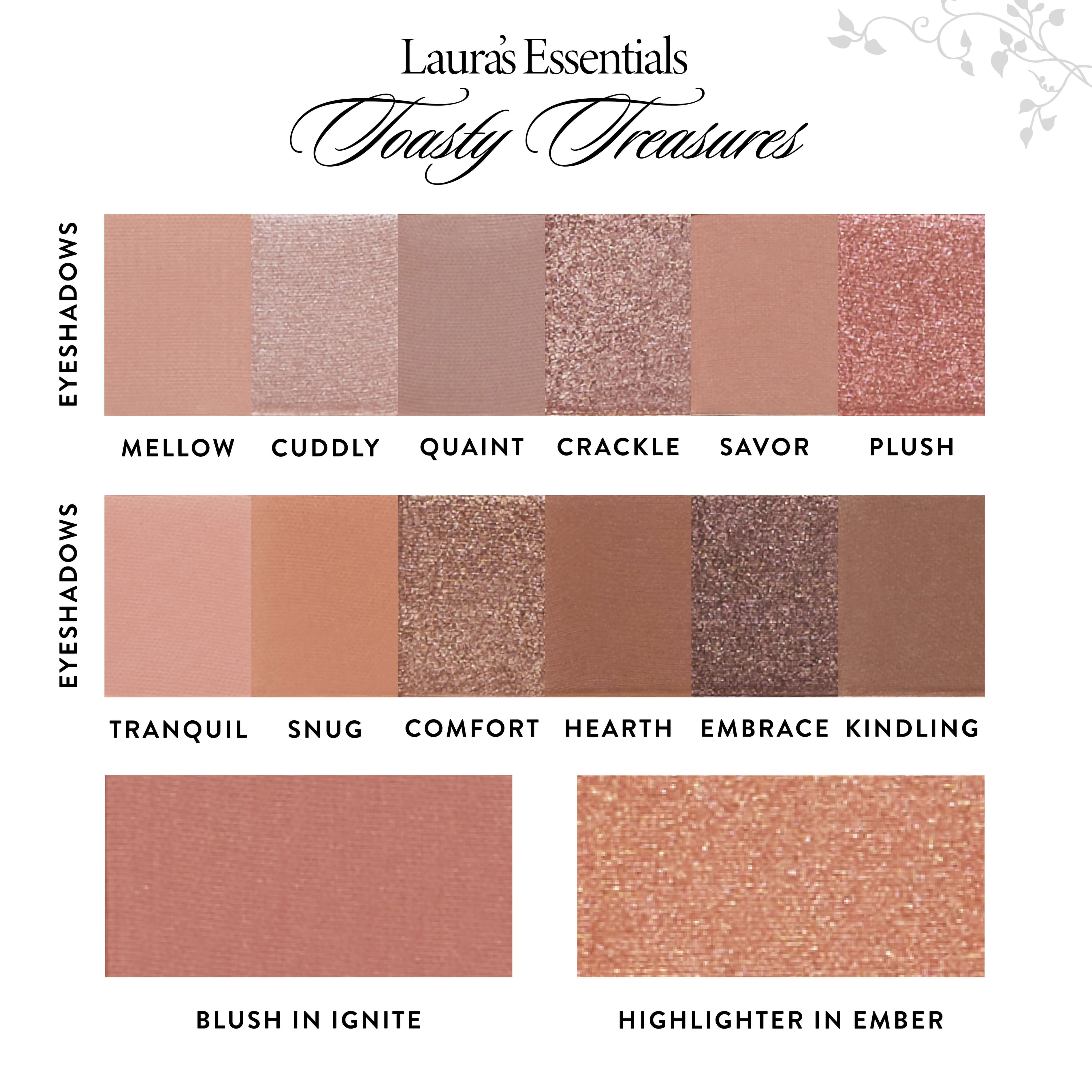 Laura's Essentials Toasty Treasures 12 Multi-Finish Eyeshadow Palette with Highlighter & Blush - Perfect for Day to Night Makeup Looks