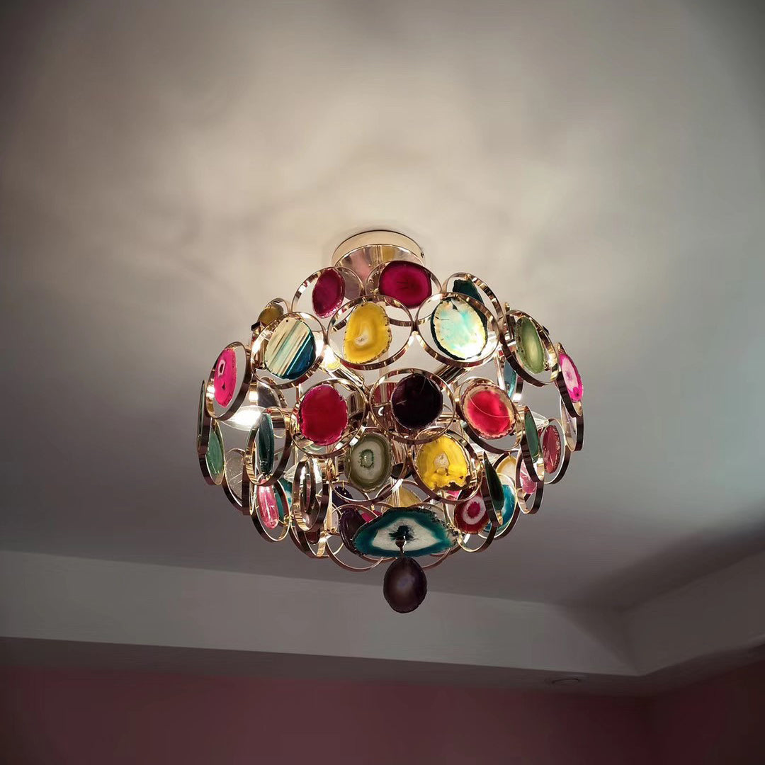 Natural Carnelian Gemstone Chandelier - Handcrafted Bohemian Crystal Beaded Ceiling Light Fixture for Living Room, Dining Room & Bedroom Decor
