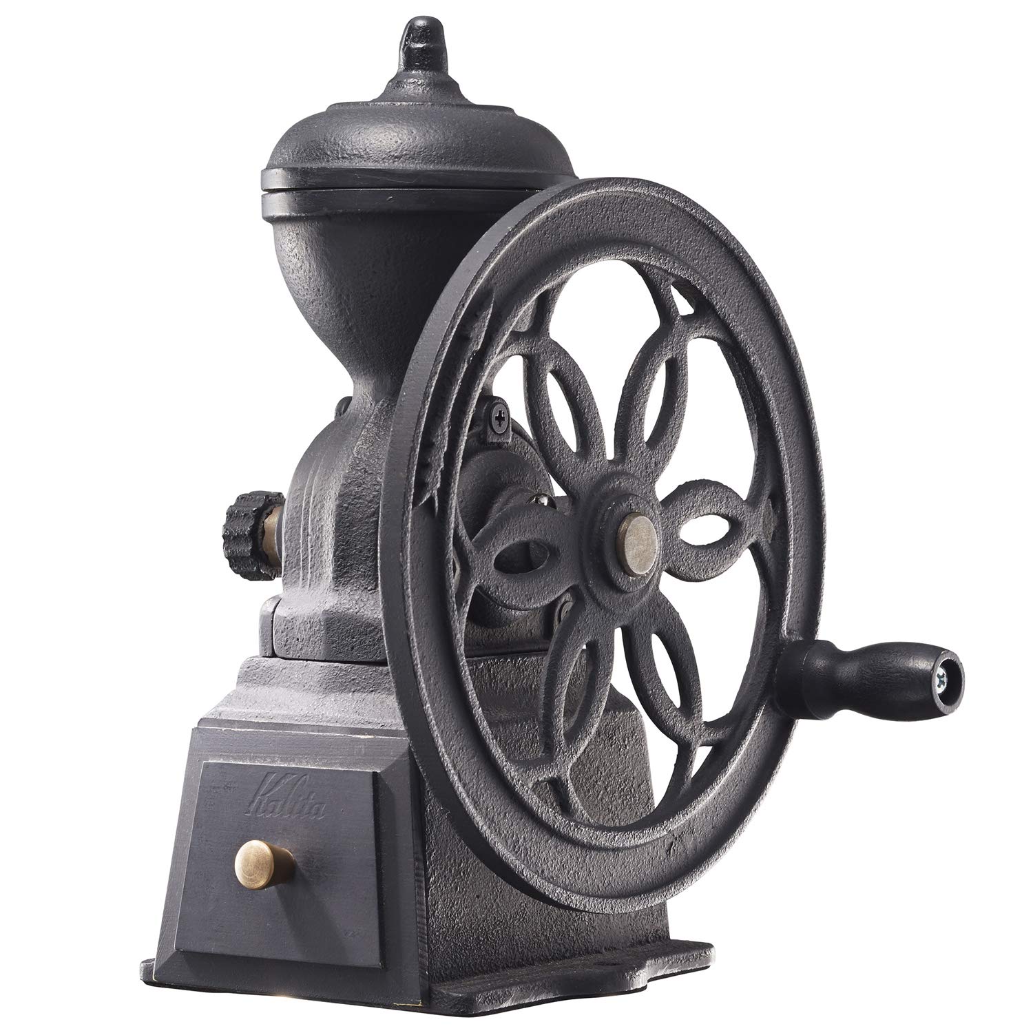 Premium Kalita Cast Iron Manual Coffee Grinder - Adjustable Diamond Mill for Espresso, French Press & Pour Over - Antique Black Coffee Grinder with Lid for Home, Cafe & Coffee Shop Use