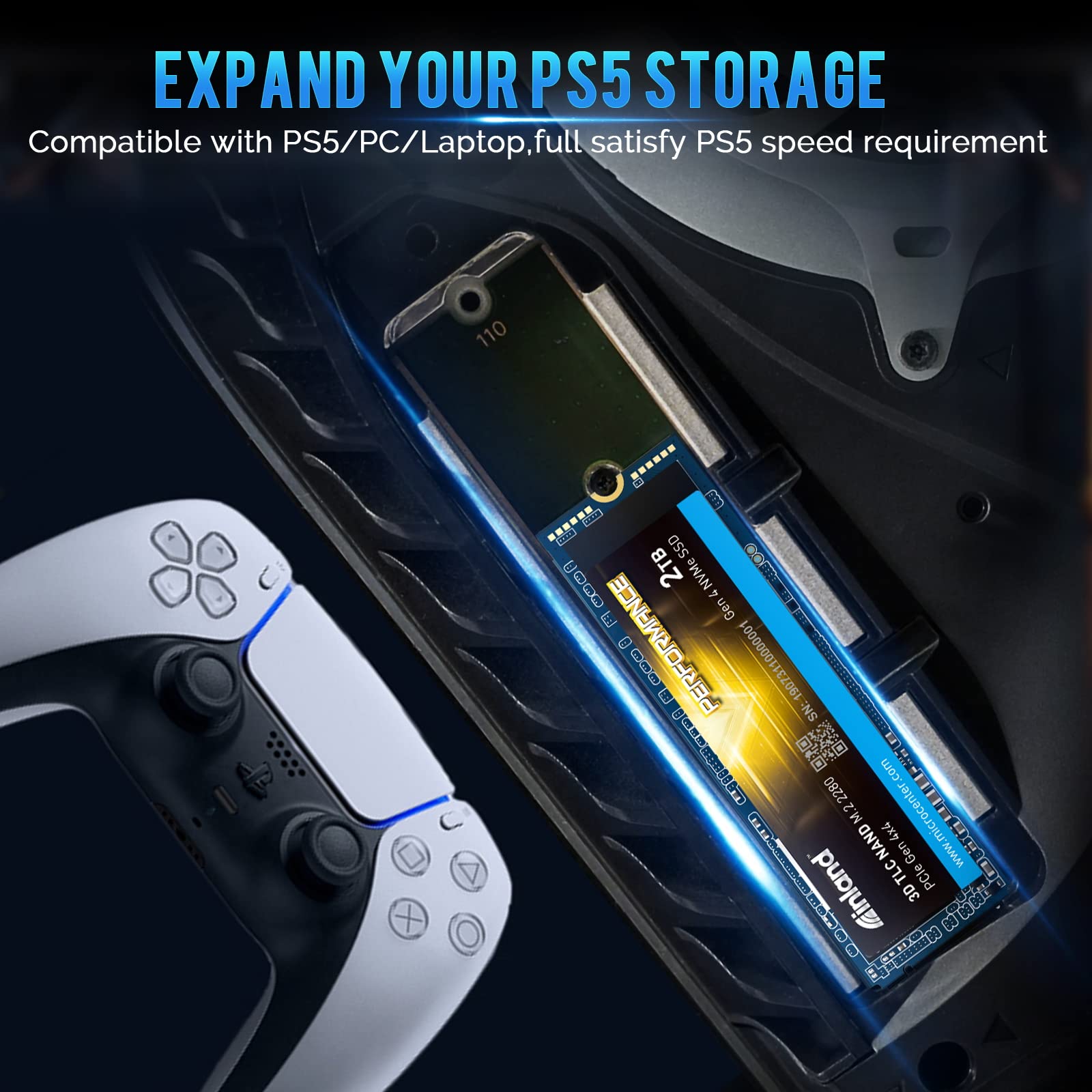 INLAND Performance Plus 2TB PCIe Gen 4 NVMe M.2 2280 Internal SSD for PS5 - Up to 7000MB/s Read & 6850MB/s Write Speed, 3D TLC NAND, 1400TBW - Perfect for Gaming, Video Editing & High-Performance Computing