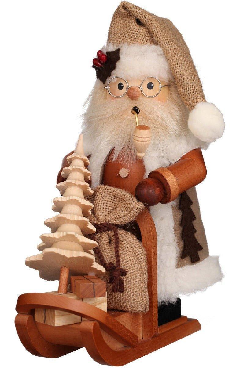 Christian Ulbricht Santa on Sleigh Natural Wood Incense Burner - Handcrafted Christmas Decoration for Holiday Home Décor & Gift Giving