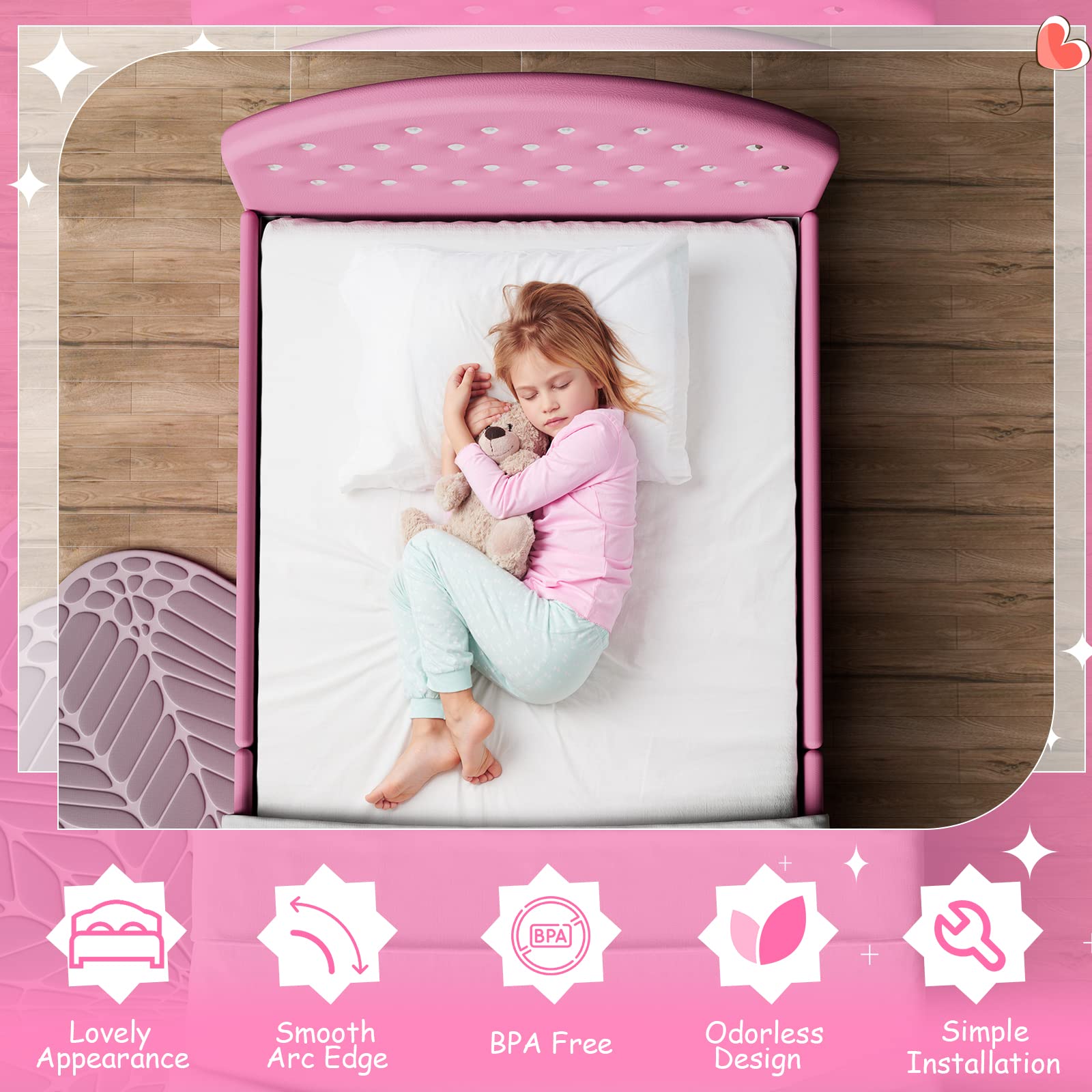 HONEY JOY Twin Bed Frame for Kids - Sturdy Wooden Platform Bed with Headboard & Slat Support, No Box Spring Required | Perfect for Boys & Girls Bedrooms | Fits Standard Twin Mattress (Pink) | Ideal for Toddler Rooms, Sleepovers & Kids' Bedroom Decor