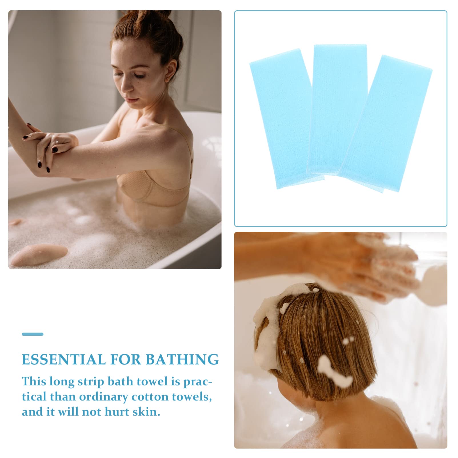 SOLUSTRE 3-Pack Exfoliating Back Scrubber - Long Strip Loofah Bath Towel with Handle for Deep Cleansing | Shower Body Brush & Bath Scrubber for Men & Women | Perfect for Spa, Exfoliation & Back Acne Care