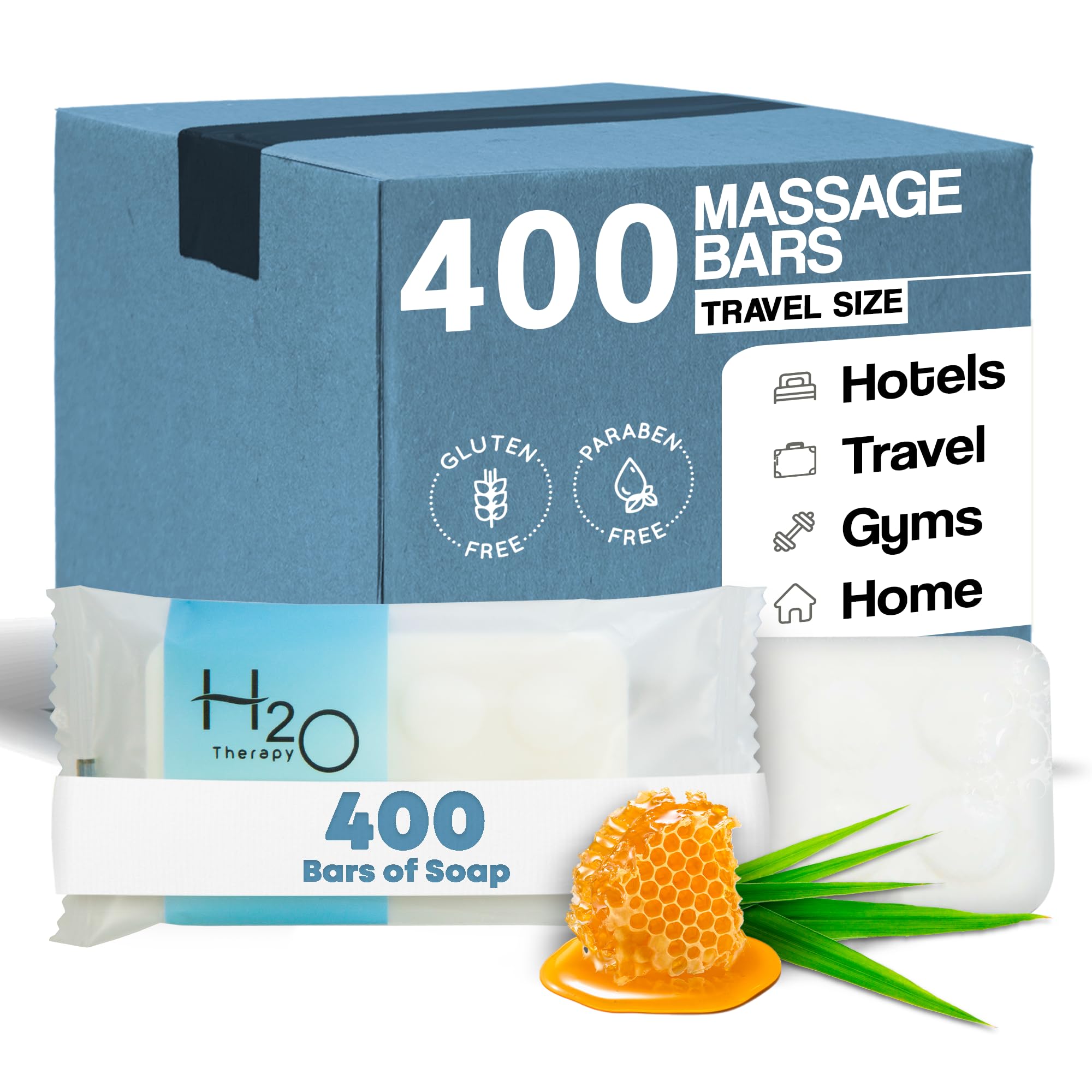 H2O Therapy Bar Soap - Travel Size (1 oz) - Bulk Pack of 400 - Perfect for Hotels, Gyms & Guest Amenities