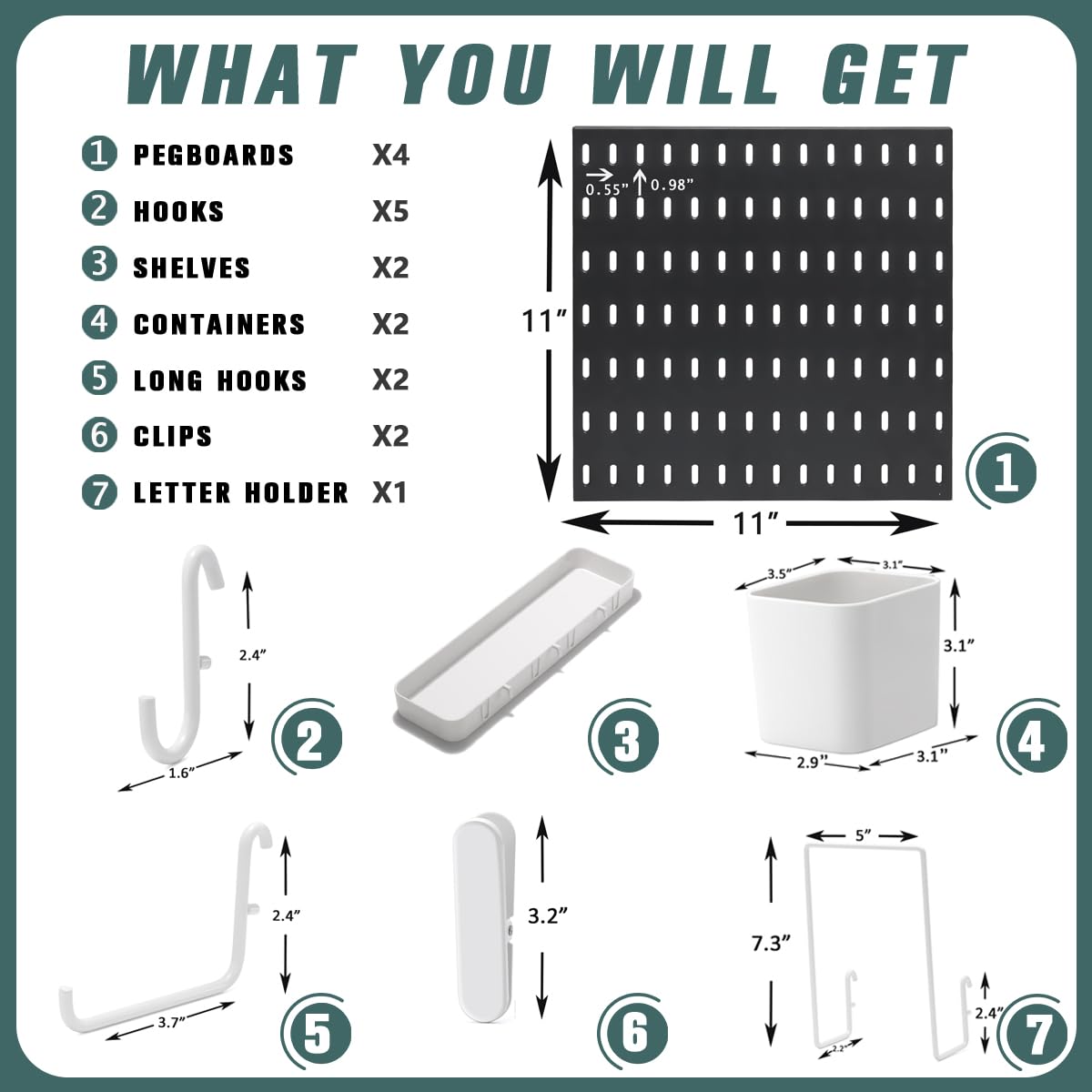 MULSAME Pegboard Combination Kit - 4 Wall Mounted Pegboards & 14 Accessories for Home, Garage, and Office Organization - Black 22