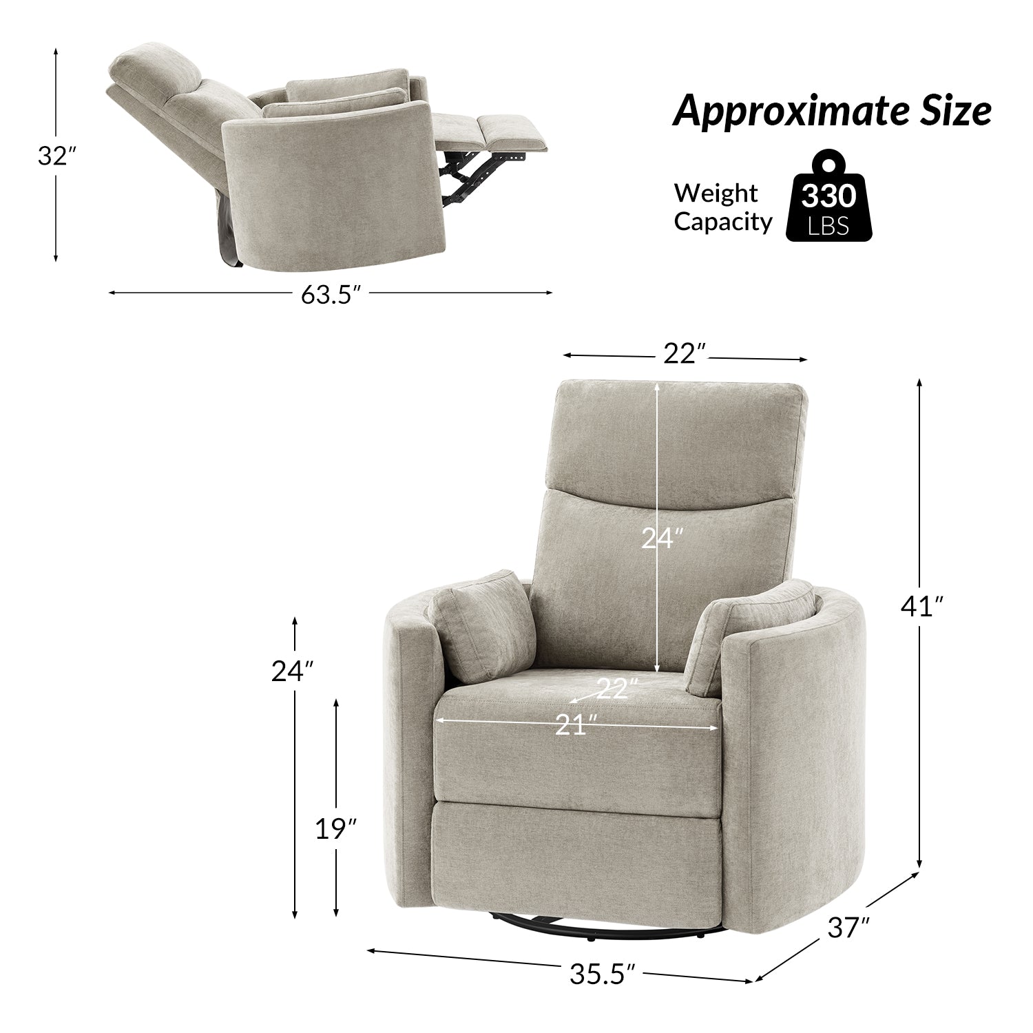 Monica Swivel Rocker Power Recliner Chair with Adjustable Headrest & Lumbar Support - Optional Removable Pillows - Perfect for Living Room, Home Theater & Relaxation