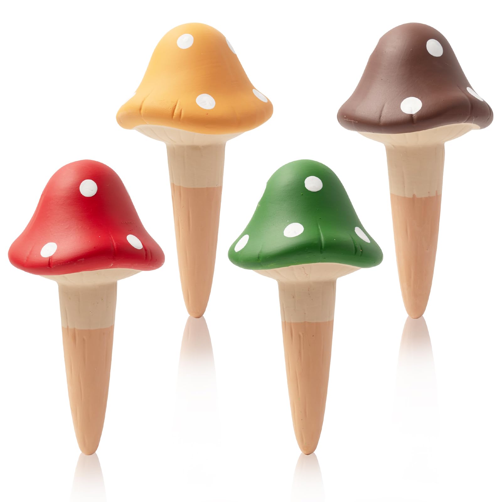 4 Pack Self-Watering Plant Stakes - Terracotta Automatic Watering Spikes for Indoor & Outdoor Plants - Perfect for Vacation, Garden Care, Potted Flowers & Houseplants (Mushroom Design) - Keep Plants Hydrated While Traveling or Busy