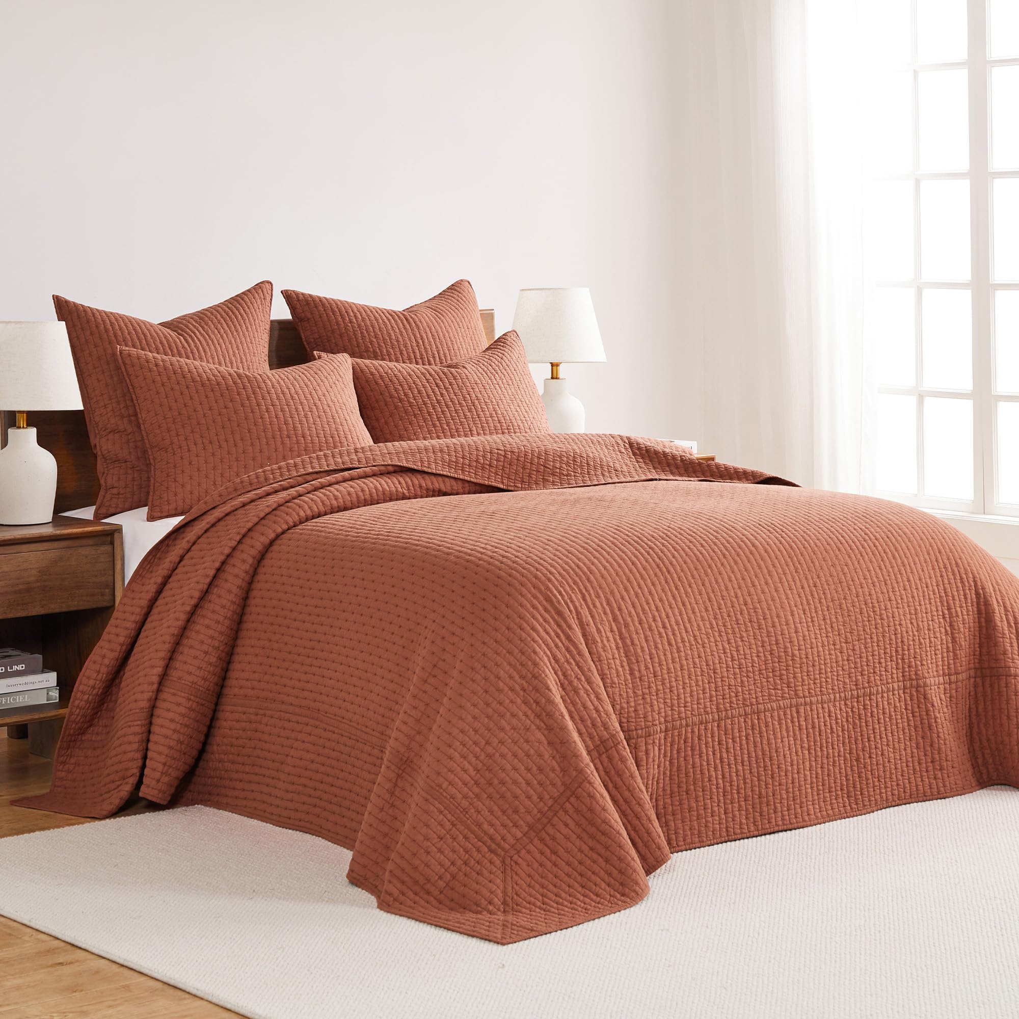 Levtex Home King Size Cross Stitch Adobe Quilted Bedspread Set with 2 Shams - 120x104 Inch Cotton Bed Cover - Perfect for Master Bedroom, Guest Room & Farmhouse Decor