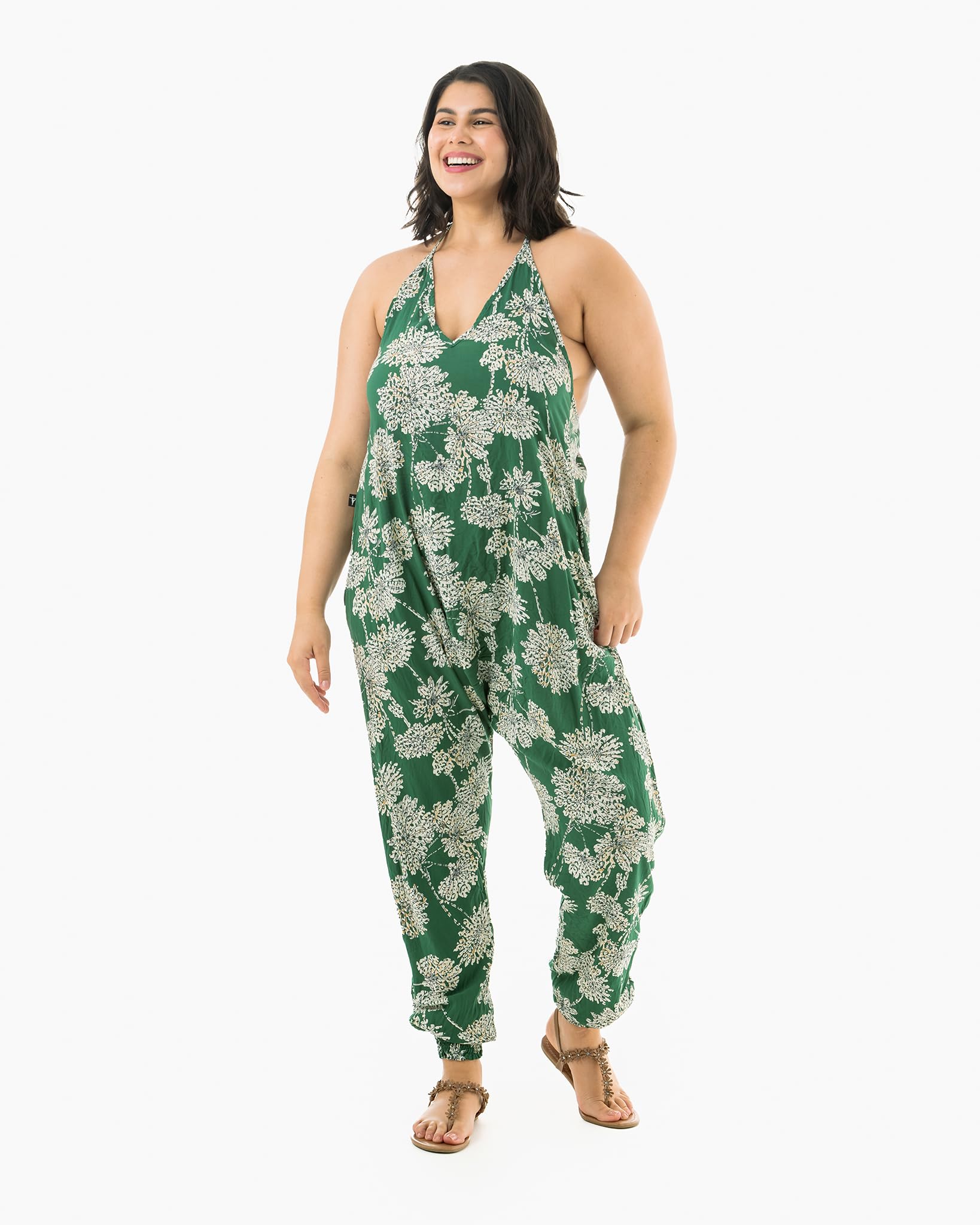 Buddha Pants Harem Jumpsuit for Women - Soft Cotton Comfortable Boho Jumpsuit with Pockets | Casual Summer Outfit for Yoga, Beach, Travel & Lounge Wear