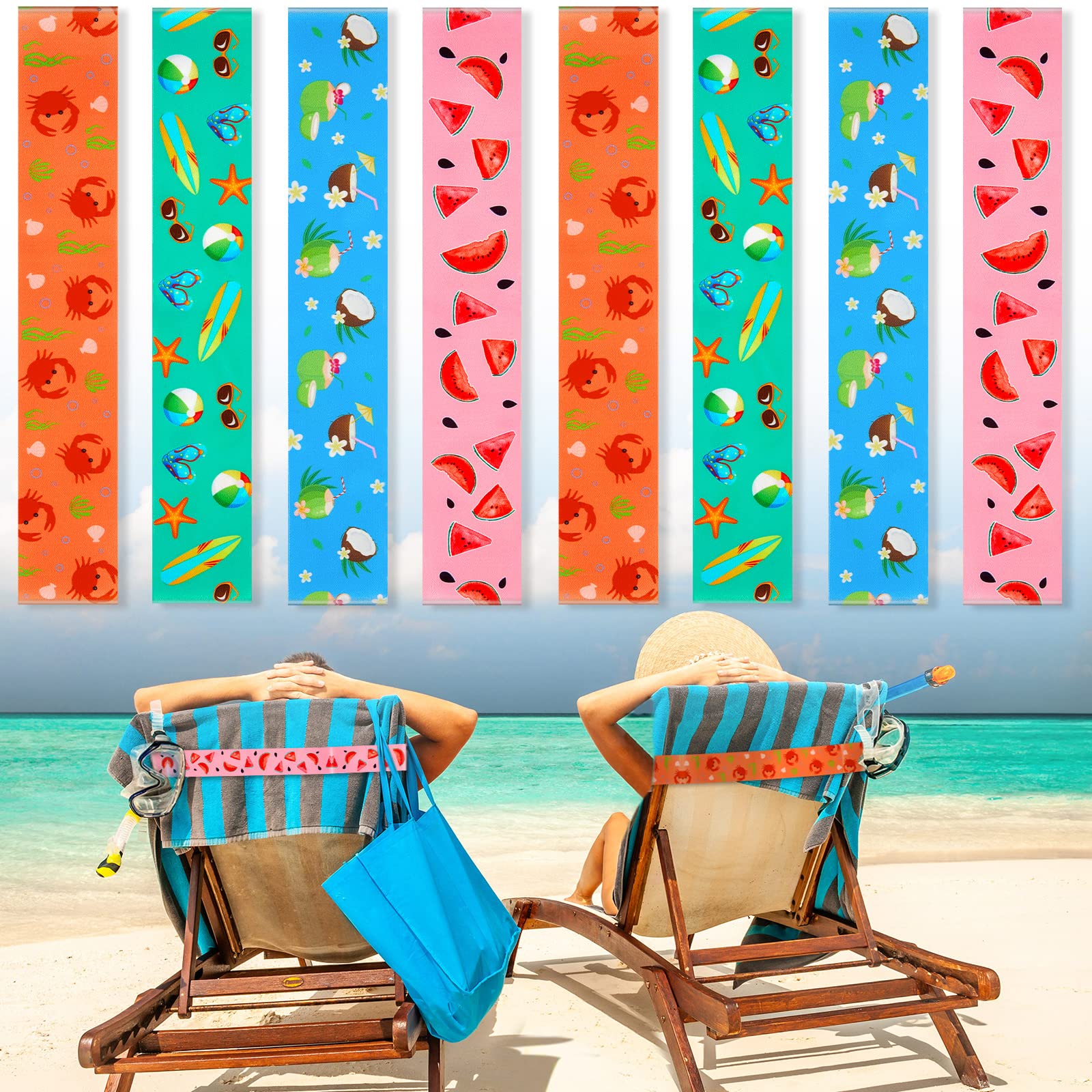 8 Pack Large Elastic Towel Bands for Beach Chairs - 15.75