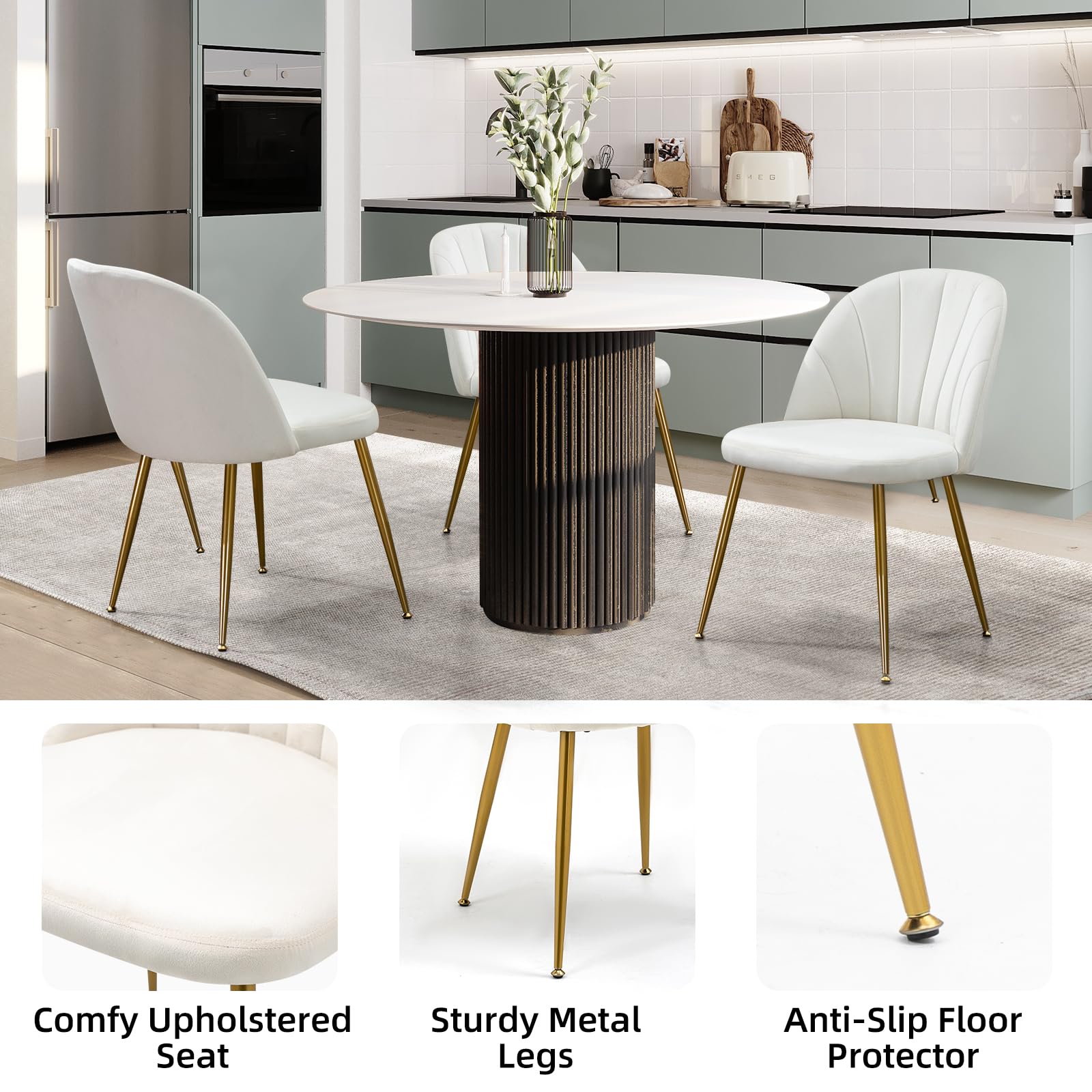 X-VOLSPORT Velvet Dining Chairs Set of 2 - Modern Accent Chairs for Living Room, Bedroom & Office - Armless Vanity Chairs with Gold Metal Legs - Beige Upholstered Seating for Home Decor, Guest Reception & Dining Area