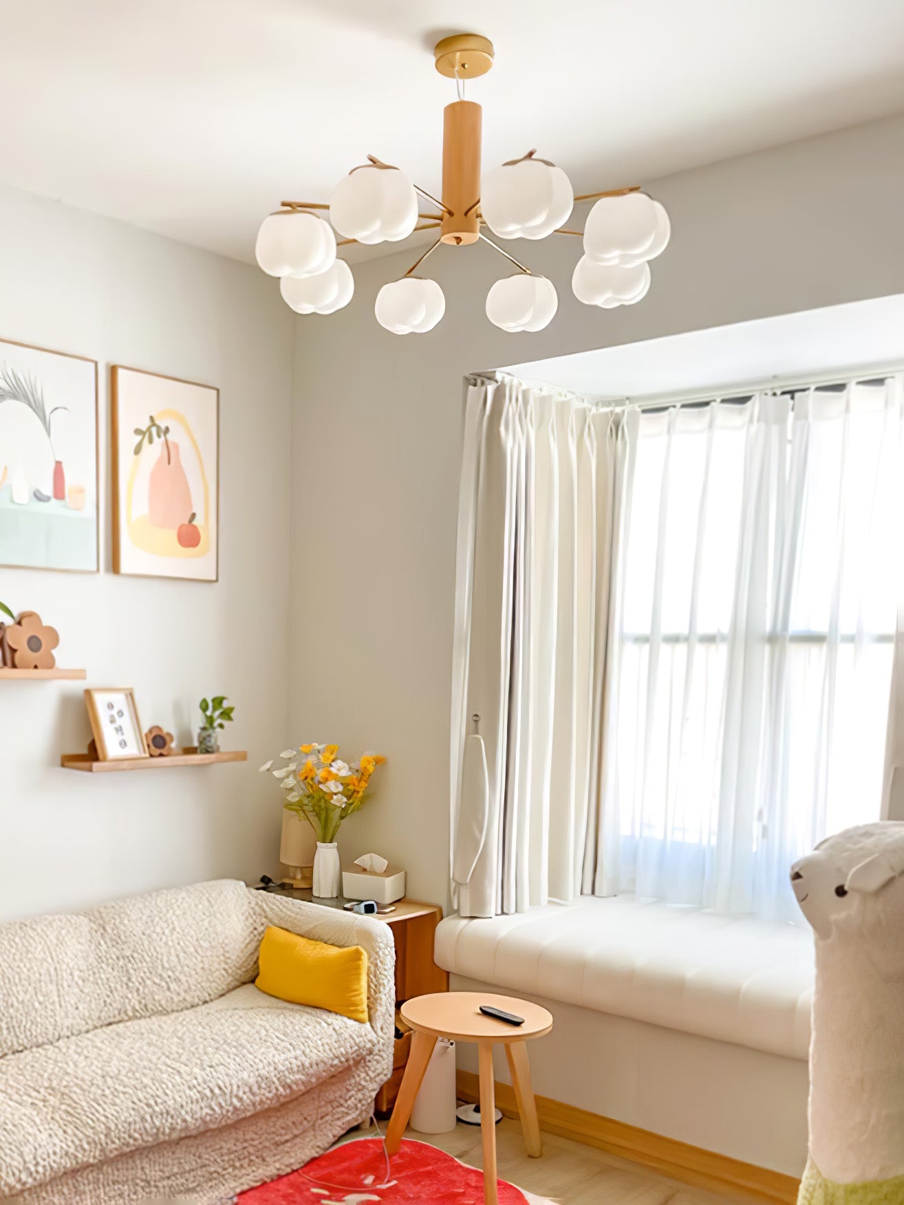 Handmade Cotton Ball Chandelier - Elegant Boho Home Decor for Bedroom, Nursery & Wedding | Soft Lighting Fixture with Natural Cotton Accents