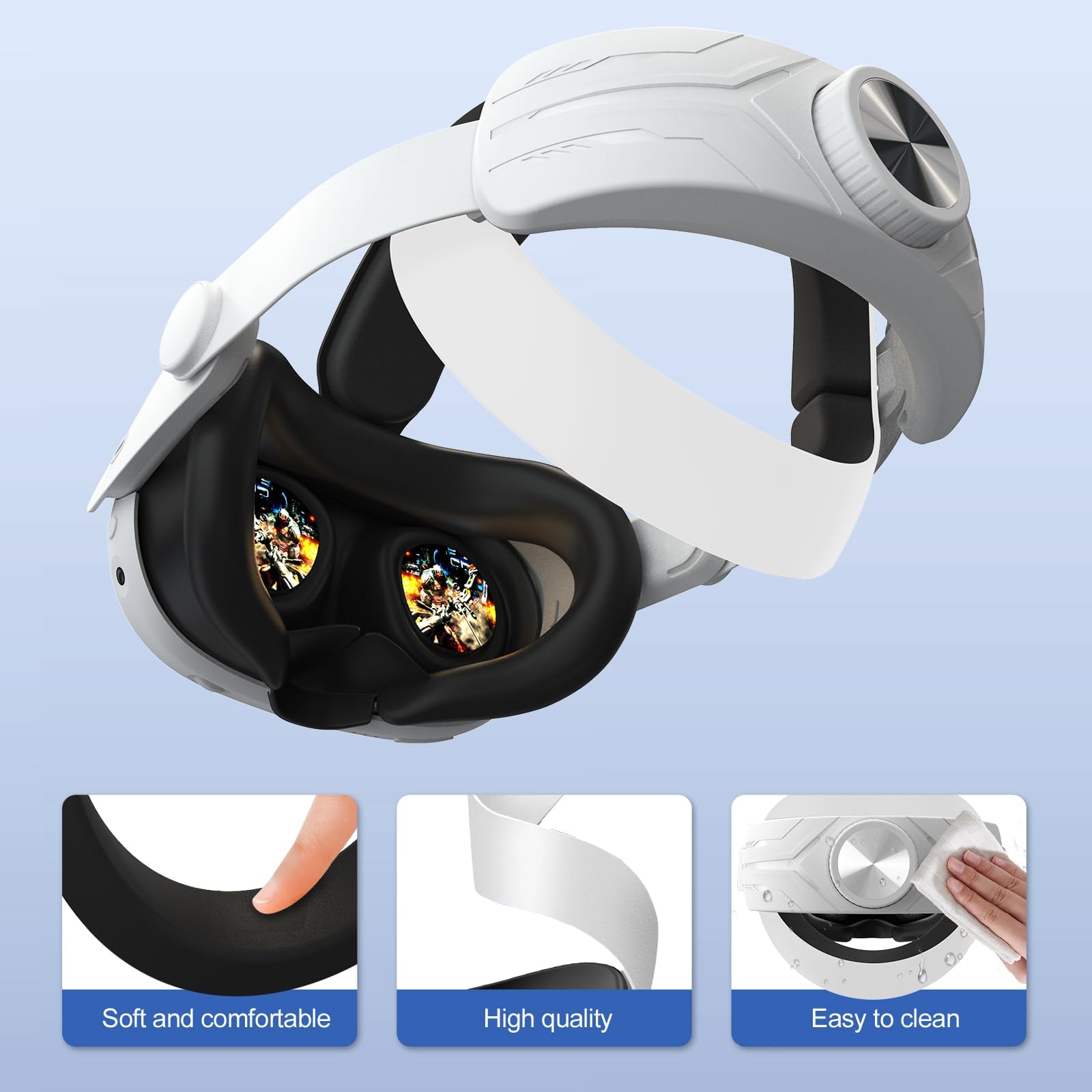 VR Headset for Quest 3, 3D Virtual Reality Headset with Adjustable Head Strap - Comfortable Design Reduces Pressure & Extended Support - Perfect for Gaming, Movies & Virtual Experiences (White, Battery Not Included)