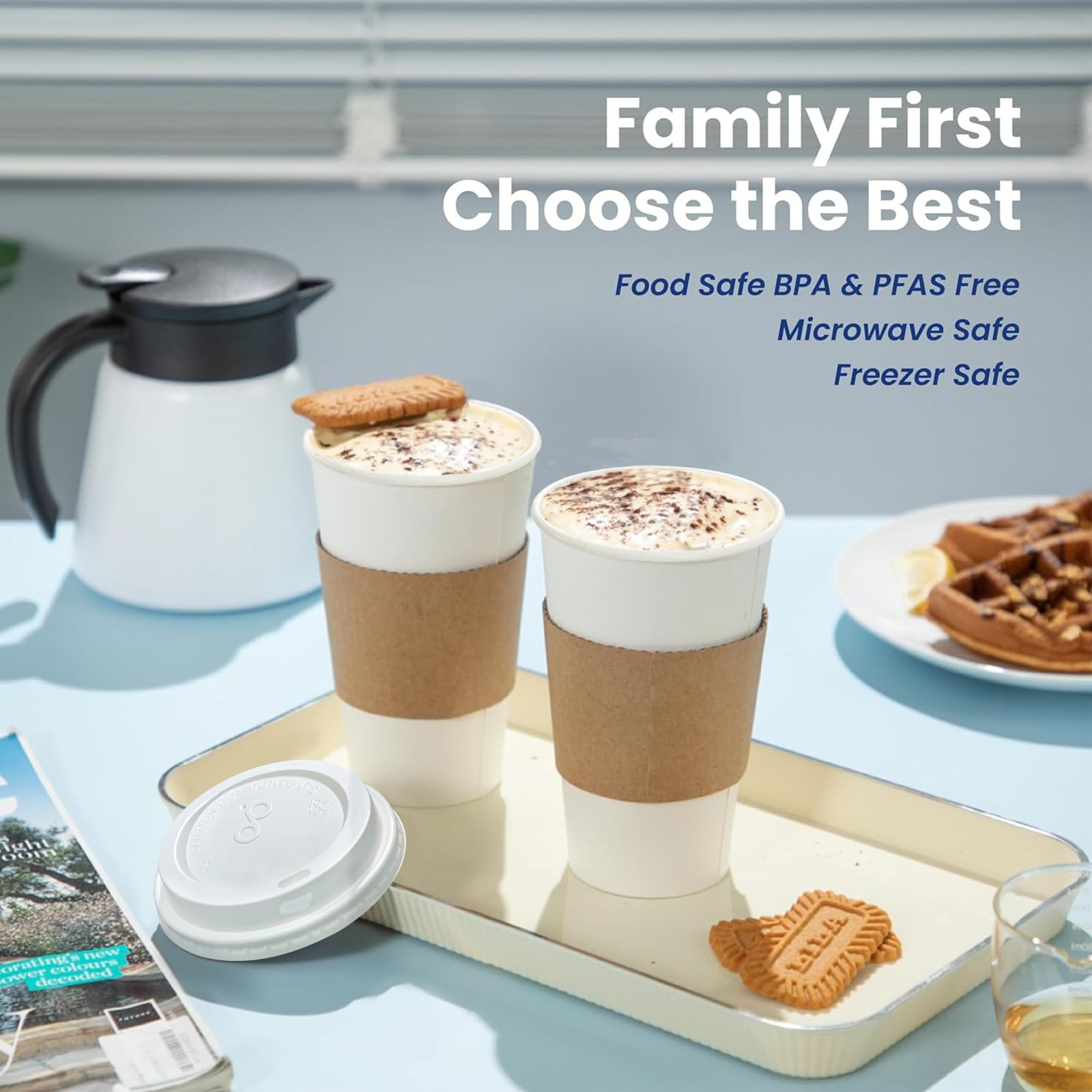 50 Pack 12oz Disposable Coffee Cups with Lids & Sleeves - Leak-Proof Hot Paper Cups for Coffee, Tea, Hot Chocolate - Ideal for Home, Office, Cafes, Parties & Takeout Businesses | BPA-Free & Durable