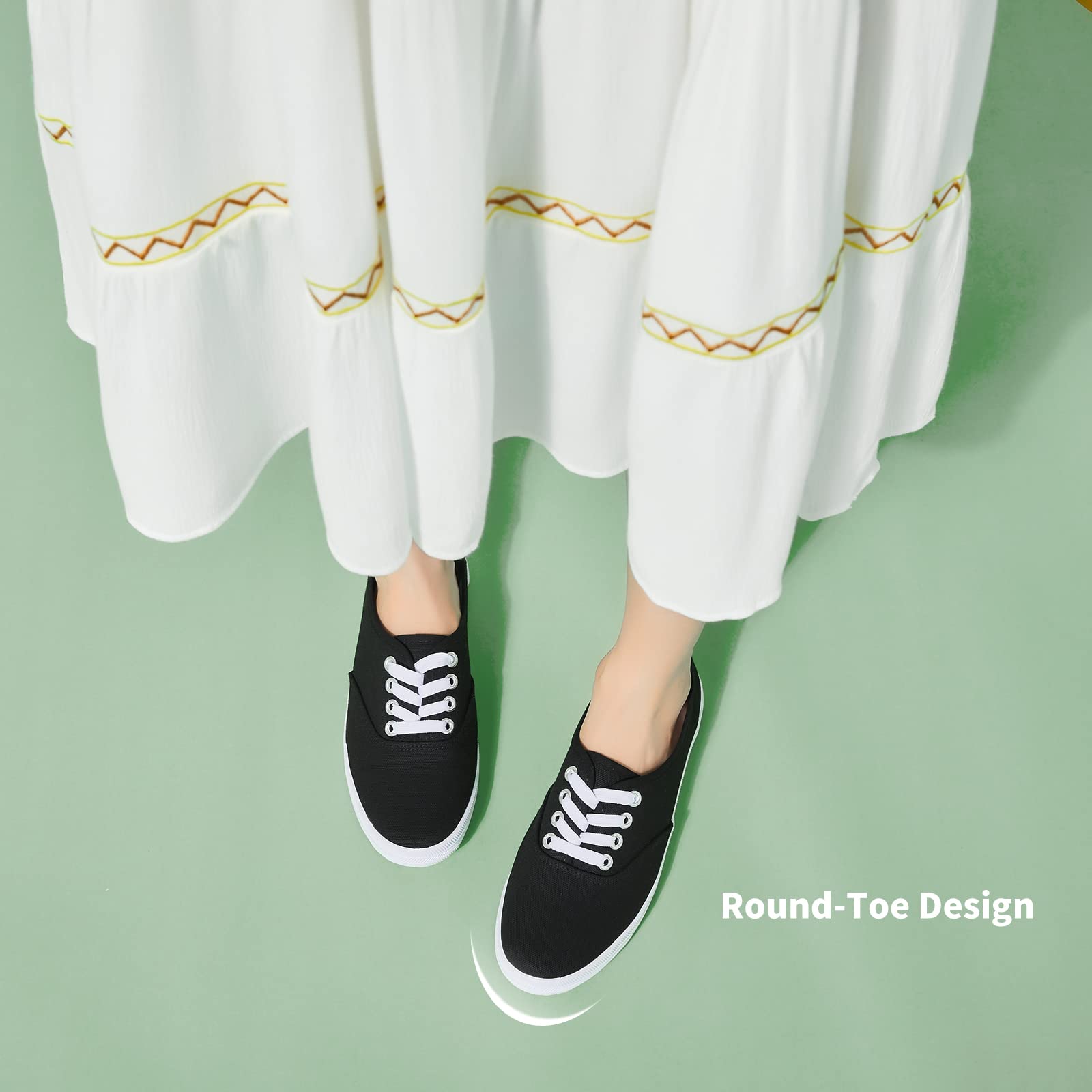 TUOPIN Women's White Canvas Sneakers - Low Top Lace-Up Casual Shoes for Women | Lightweight Breathable Tennis Shoes for Walking, Workout & Everyday Wear