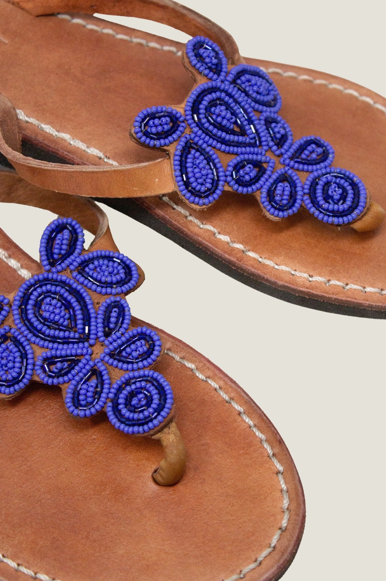 Mia Full Beaded Sandals for Women - Navy/Cobalt Blue Bohemian Beach Wedding Shoes | Perfect for Summer Vacations, Bridal Showers & Outdoor Parties