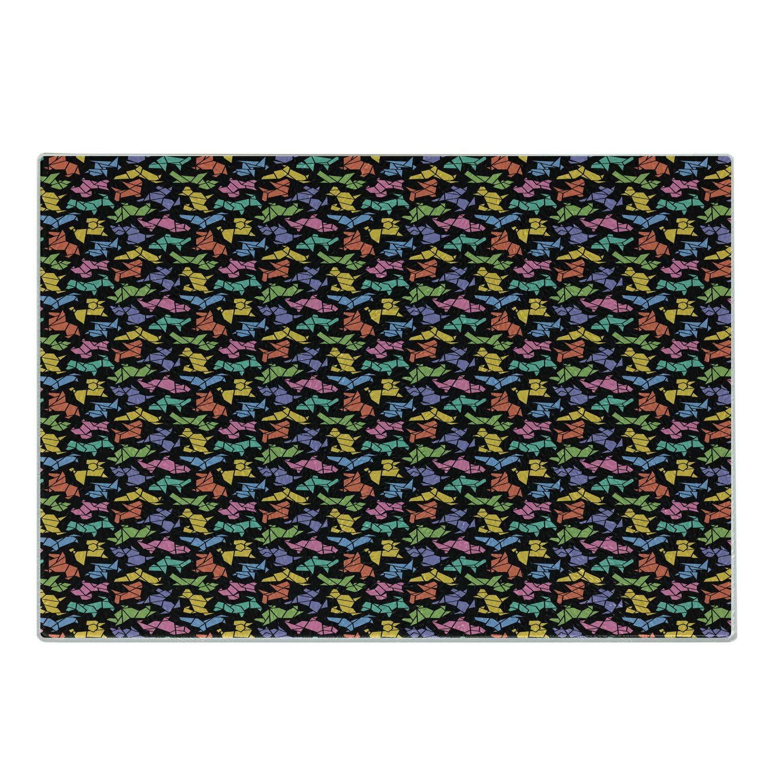 Ambesonne Dog Themed Cutting Board - Abstract Geometric Dog Design on Dark Background - Tempered Glass Serving & Chopping Board for Kitchen - Small Size - Perfect for Pet Lovers, Cheese Platters & Party Appetizers