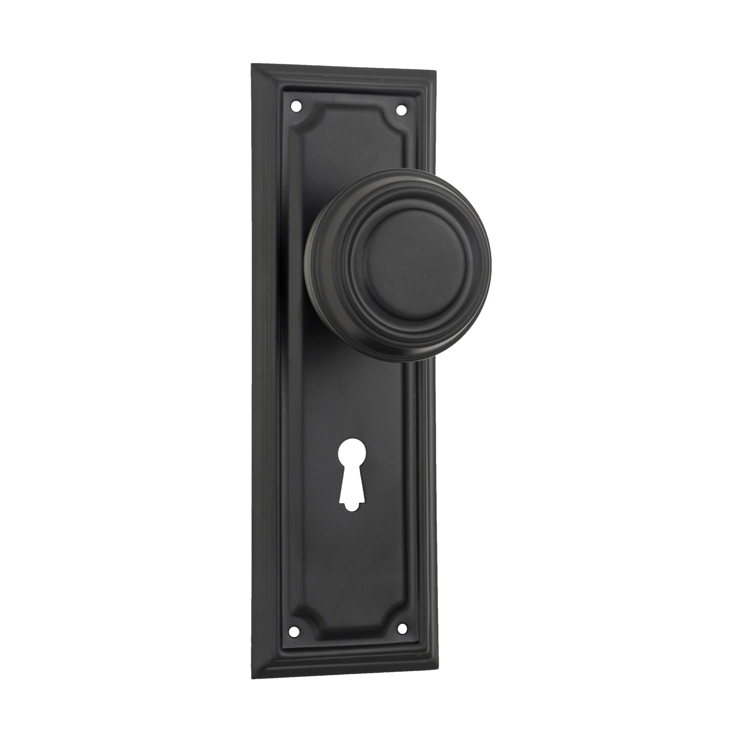 Vintage Edwardian Door Knob Lock Set - Matte Black Finish (H185xW60xP57mm) - Classic Hardware for Interior Doors, Bedrooms & Victorian Style Homes