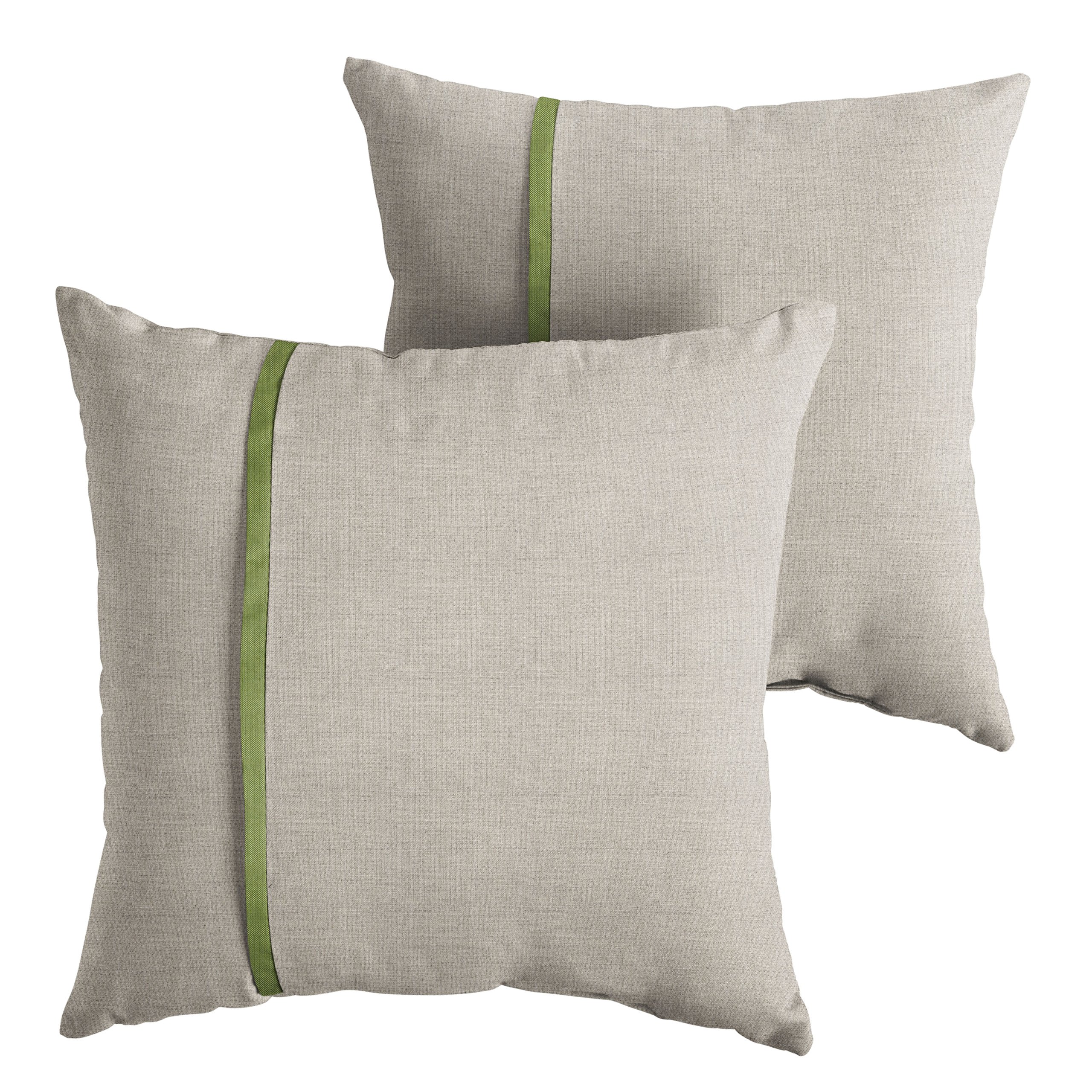 Sorra Home x Sunbrella Indoor Outdoor Square Pillows, Set of 2, 16x16 Inches, Silver Grey & Cilantro Green - Waterproof & UV Resistant for Patio, Poolside, and Porch Decor