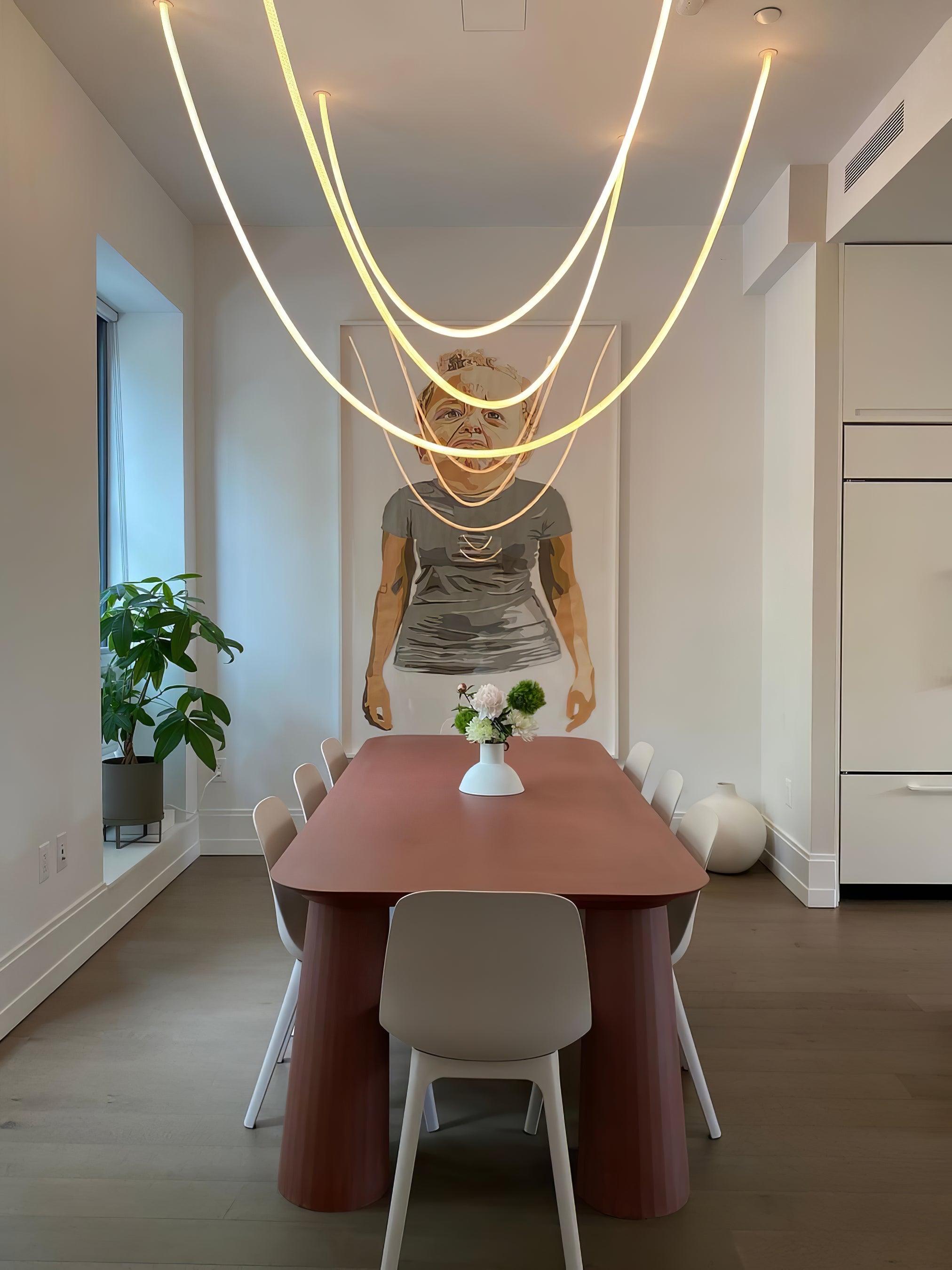 Modern Flexible Curve Pendant Lamp - Adjustable LED Hanging Light for Kitchen Island, Dining Room & Bedroom Decor