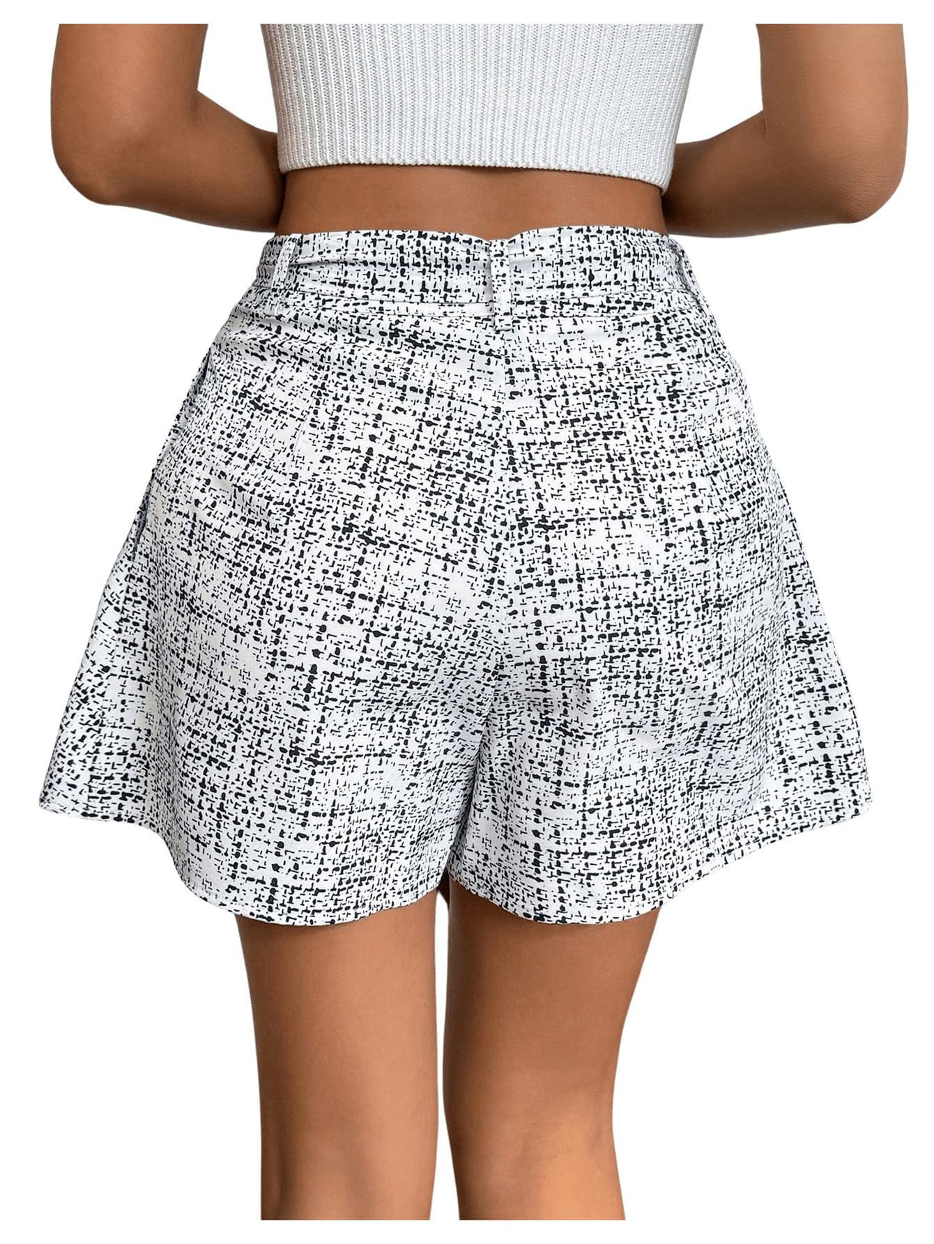 Women's High Waist Plaid Print Belted Track Shorts - Elastic Wide Leg Comfort for Running, Gym & Casual Wear