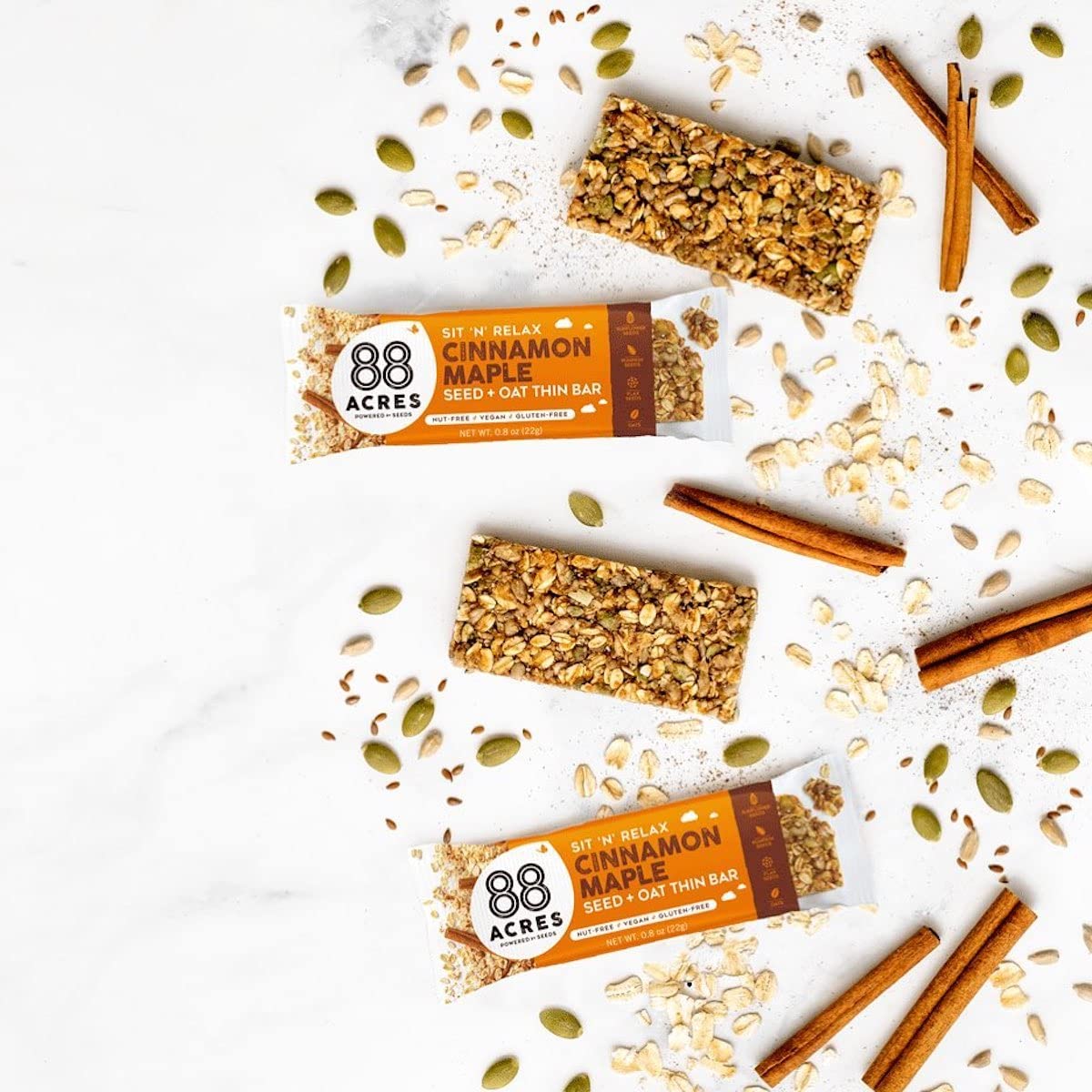 88 Acres Gluten Free Granola Bars - Nut-Free Oat & Seed Snack Bars, Vegan & Non-GMO, 6 Pack (Cinnamon Maple Flavor) | Healthy Breakfast & On-the-Go Snack for Kids & Adults