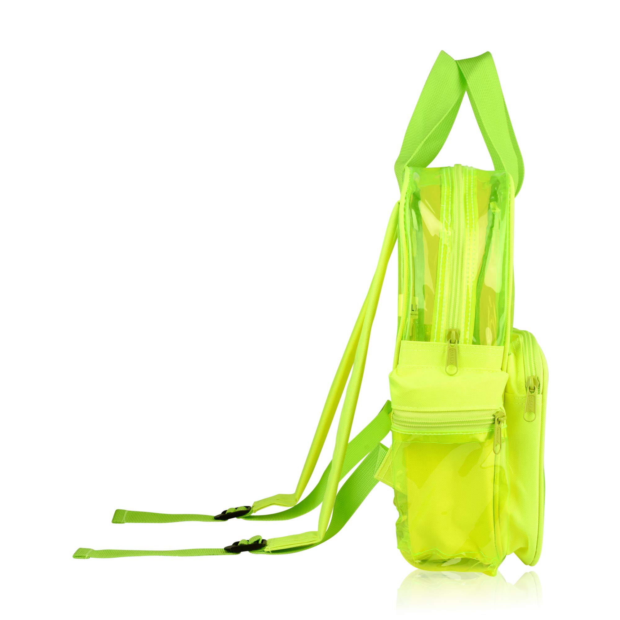 DALIX Small Clear Transparent Backpack in Neon Yellow - Lightweight & Durable for School, Travel, Concerts & Festivals