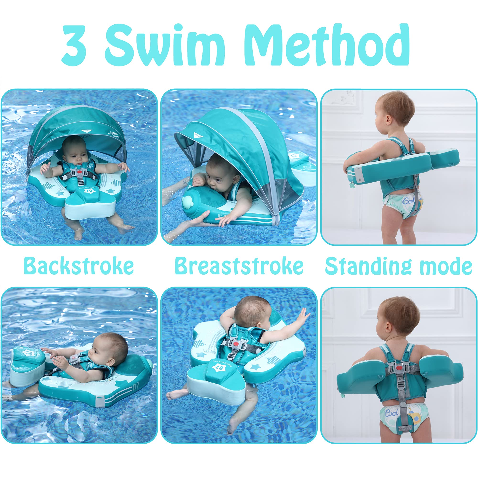 HECCEI Mambobaby Inflatable Airplane Baby Float with Adjustable Sun Canopy - Pink for Pool, Beach & Water Play | Safe Swimming Aid for Toddlers & Infants
