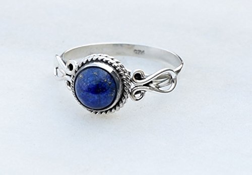 Handmade 925 Sterling Silver Lapis Lazuli Ring for Women - Natural Gemstone Solitaire Ring, Size 7 Round Stone Minimalist Jewelry - Perfect Birthstone Gift for Her, Anniversary, Valentine's Day & Special Occasions