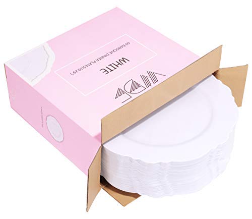 60 Pack White Plastic Plates 10.25 Inch - Elegant Baroque Disposable Dinner Plates for Wedding, Upscale Parties & Events - Perfect for Catering, Banquets and Formal Dining Occasions