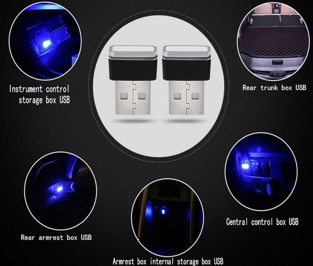 Ultra Blue USB Plug-In Miniature LED Car Interior Ambient Lighting Kit - Enhance Your Vehicle's Atmosphere for Night Driving & Custom Styling