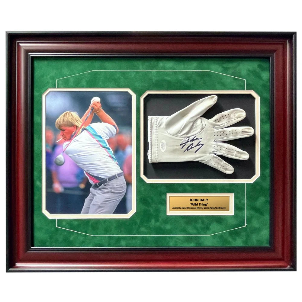 John Daly Autographed Golf Glove - Game Used & Framed with JSA COA - Signed Memorabilia for Golf Fans - Perfect for Man Cave, Sports Bar, or Collector's Display