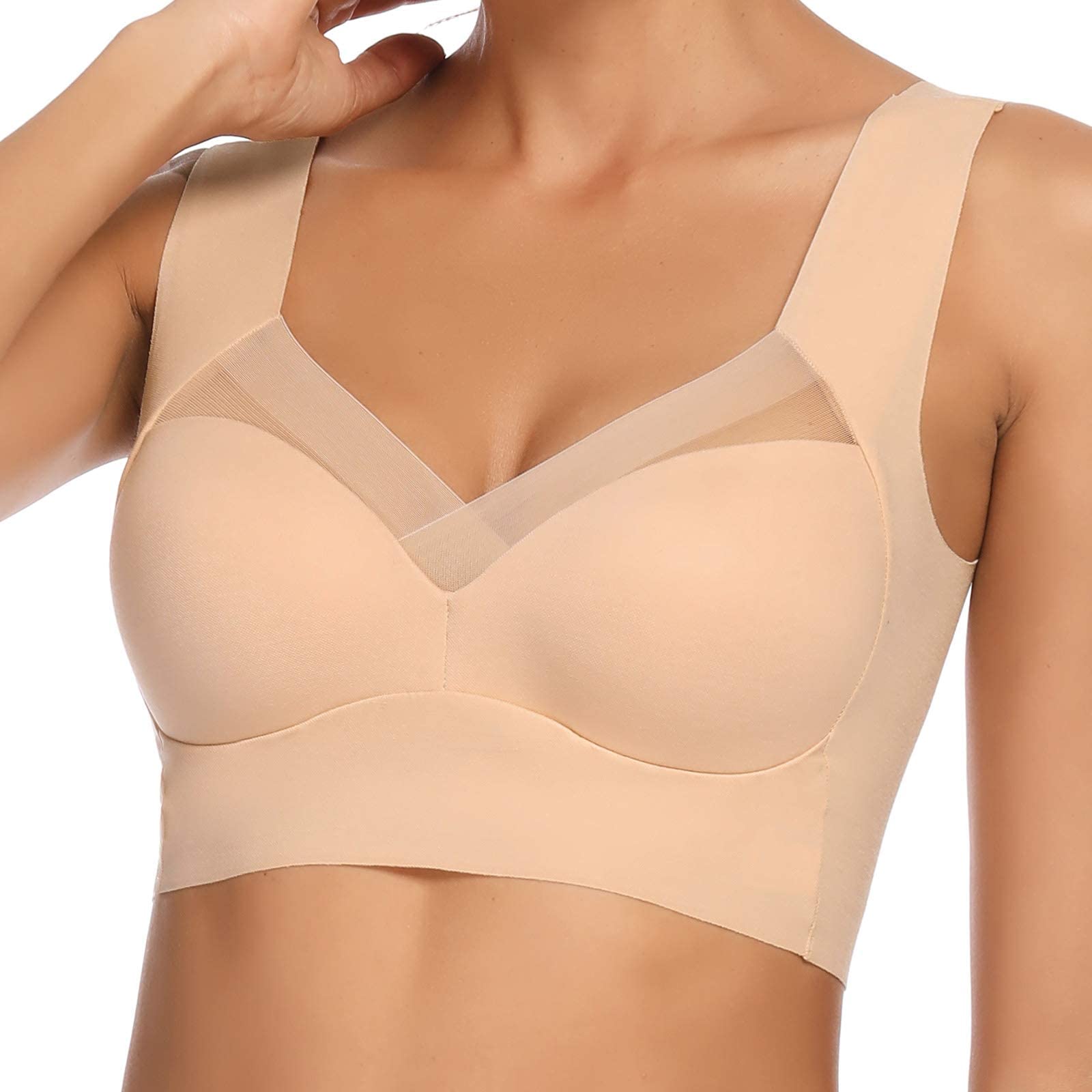 WOWENY Wireless Bras for Women - Comfortable Sleep Bralette, Full Coverage Soft Crop Top Bra, Zero Feel Thin Bustier | Perfect for Yoga, Lounging & Everyday Wear