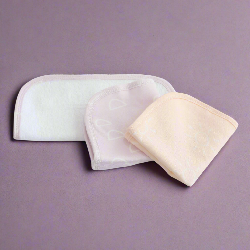 Nordic 3-Pack Wash Cloths - Soft Dusty Peach & Lilac Cotton Face Towels for Bath, Spa, and Gentle Skin Care