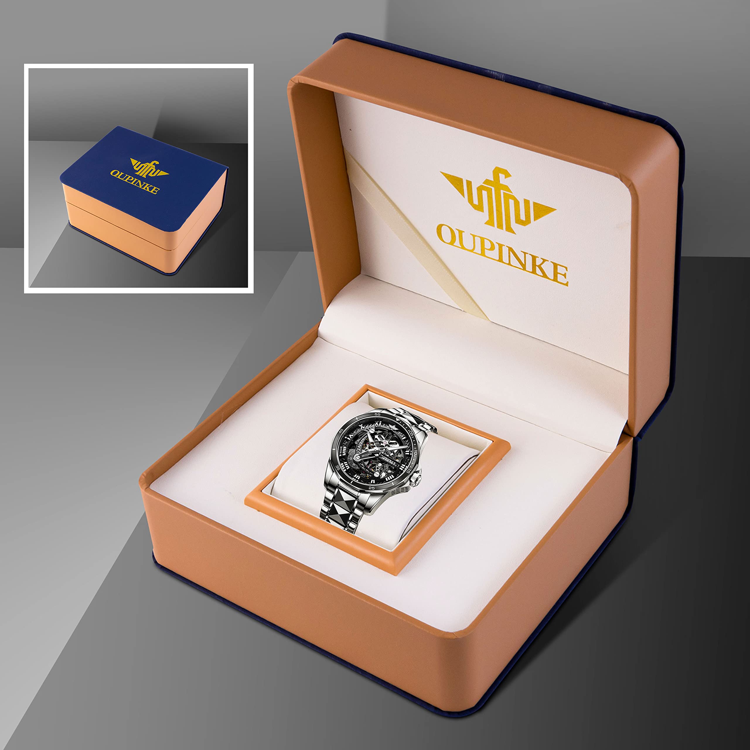 OLEVS Automatic Skeleton Men's Luxury Watch - Mechanical Self-Winding Movement, Sapphire Crystal, Tungsten Steel Case, 50M Waterproof, Luminous Hands - No Battery Needed - Perfect for Business, Formal Events & Daily Wear