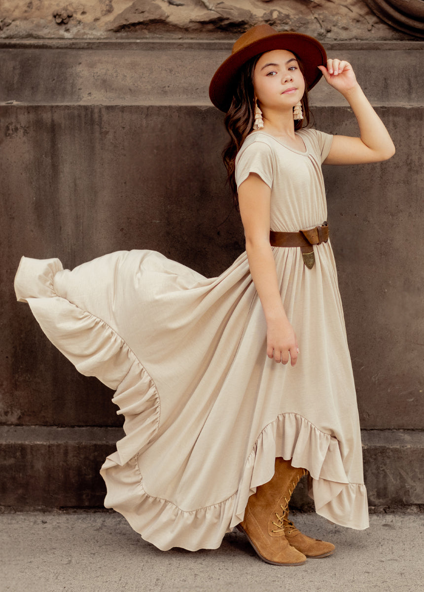 Braelyn Dress in Light Taupe - Women's Elegant Casual Midi Dress for Summer, Office & Special Occasions