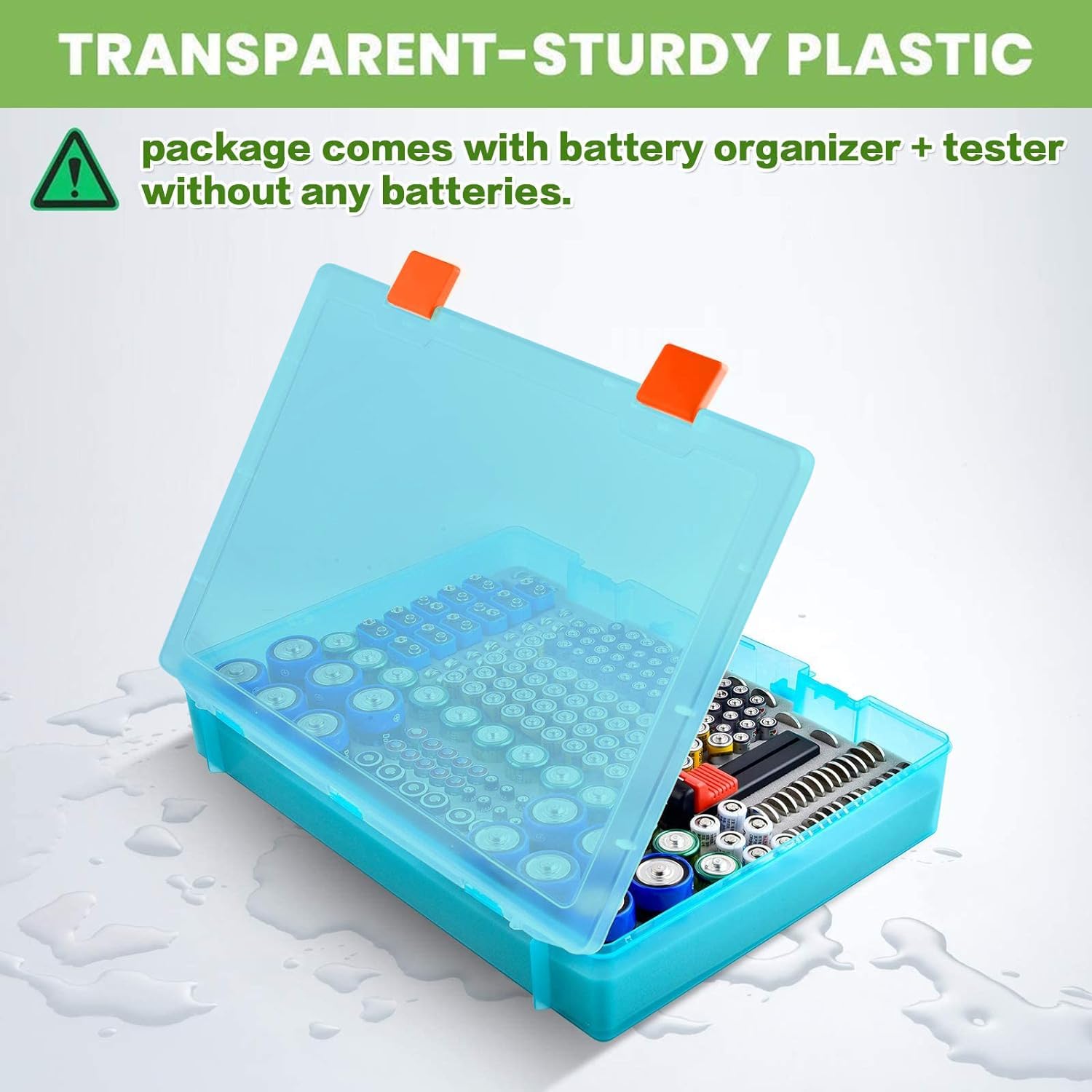 Premium Battery Organizer Storage Case - Holds 225 AA AAA C D 9V Batteries & Button Cells (CR2032, LR44) with Built-in Tester | Durable Plastic Battery Storage Box for Garage, Home & Office Organization (Green)