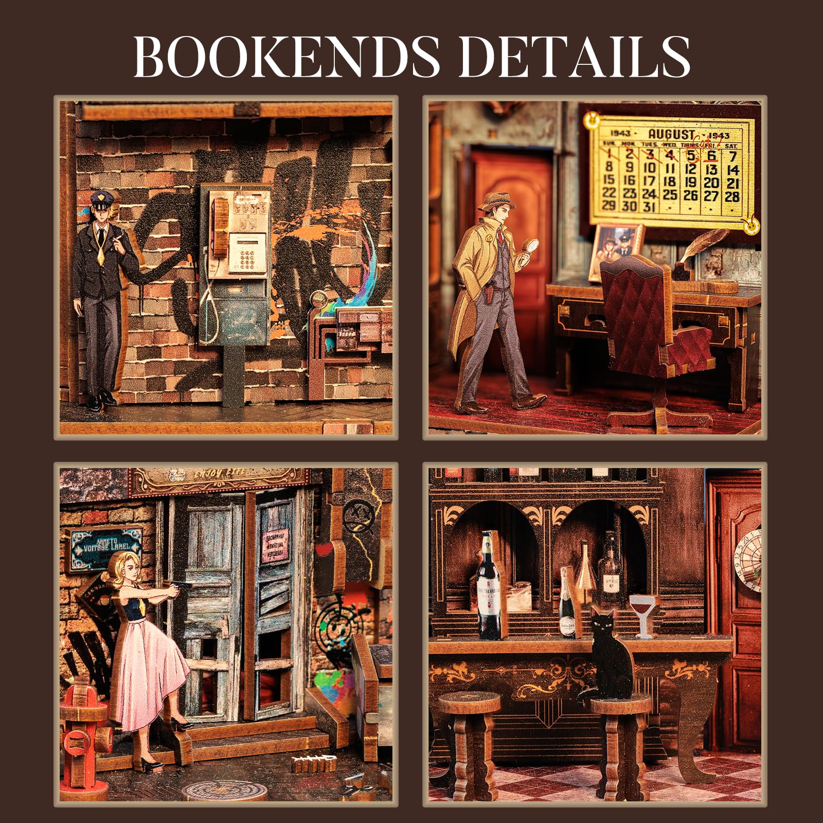DIY 3D Wooden Book Nook Kit - Creative Bookshelf Decor for Adults & Teens | Handmade Wooden Puzzle Bookends for Home Library | Perfect Christmas Gift & Shelf Organizer (Farewell to The Night) | Great for Reading Nooks, Office Decor & Book Lover Gifts