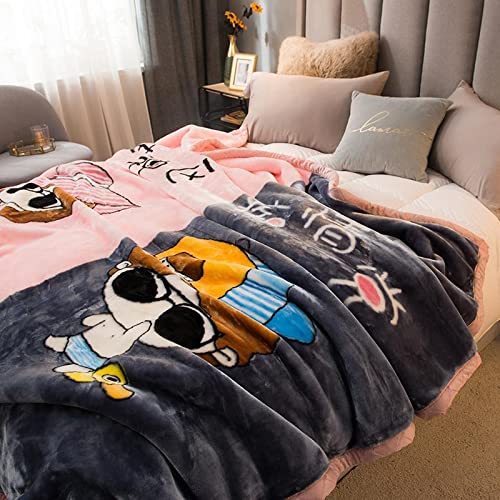Korean Mink Blanket - Heavy Fleece Reversible Plush Blanket for Couples, 80x90 Inches, Full Size, Pink Cartoon Design - Ultra Soft & Warm for Autumn & Winter - Perfect for Bed, Sofa, and Gift Giving