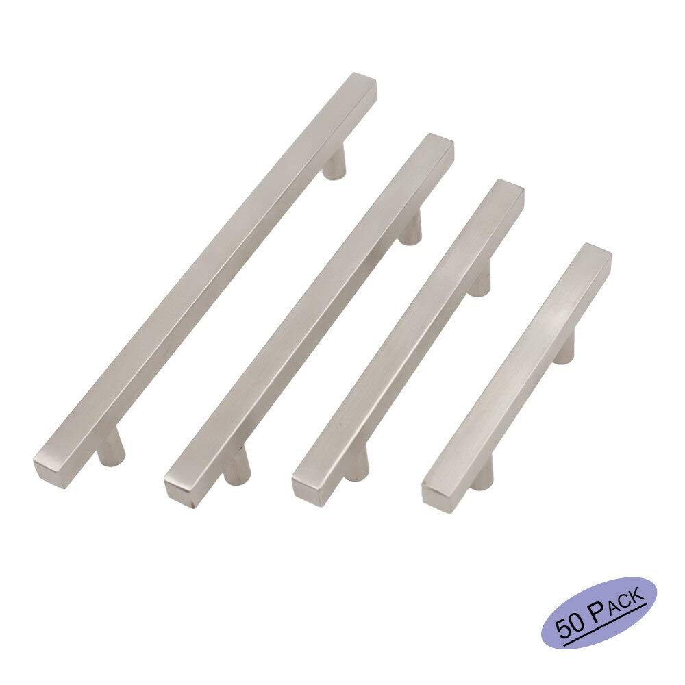 Stainless Steel Cabinet Knobs and Drawer Pulls - Nickel Square T Bar Kitchen Cabinet Hardware, 50Pieces (Single Hole Knob) - Perfect for Modern Kitchen & Bathroom Renovation, Cabinet Door Handles Upgrade