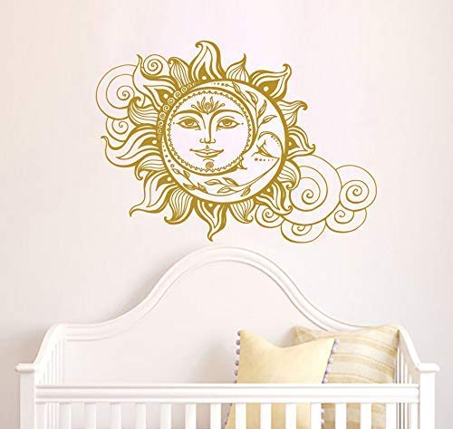 Sun and Moon Wall Decal - Crescent Moon Wall Art Decor with Ethnic Symbol for Bedroom, Dorm, Bohemian Headboard - Perfect for Nursery, Living Room & Meditation Space (SE70)