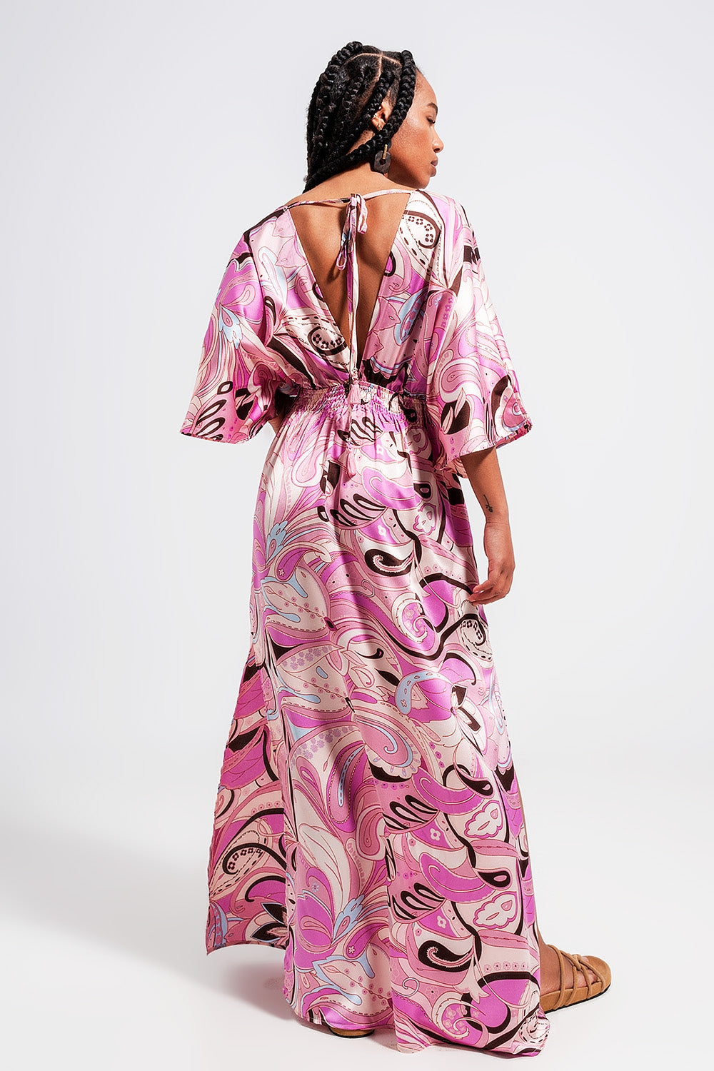 Elegant Long Pink Robe with Back Tie Ribbons - Perfect for Spa, Bridal, and Relaxing at Home