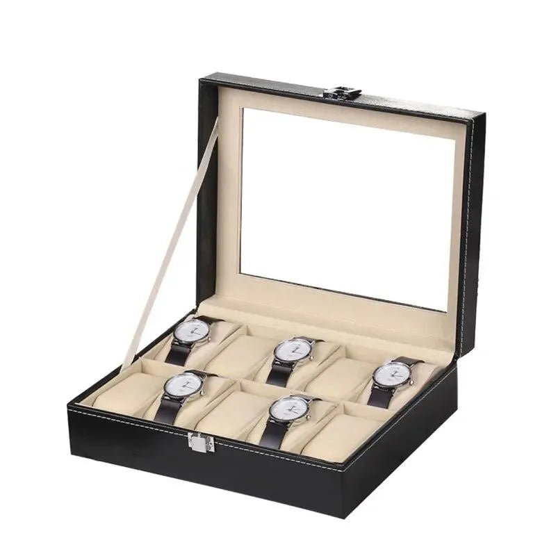 2/3/4/5/6/10/12/18/20 Grids PU Leather Watch Box Organizer - Black Watch Display Case & Storage Box for Men & Women - Perfect Gift for Watch Collectors & Jewelry Organization (Home, Office, Travel)