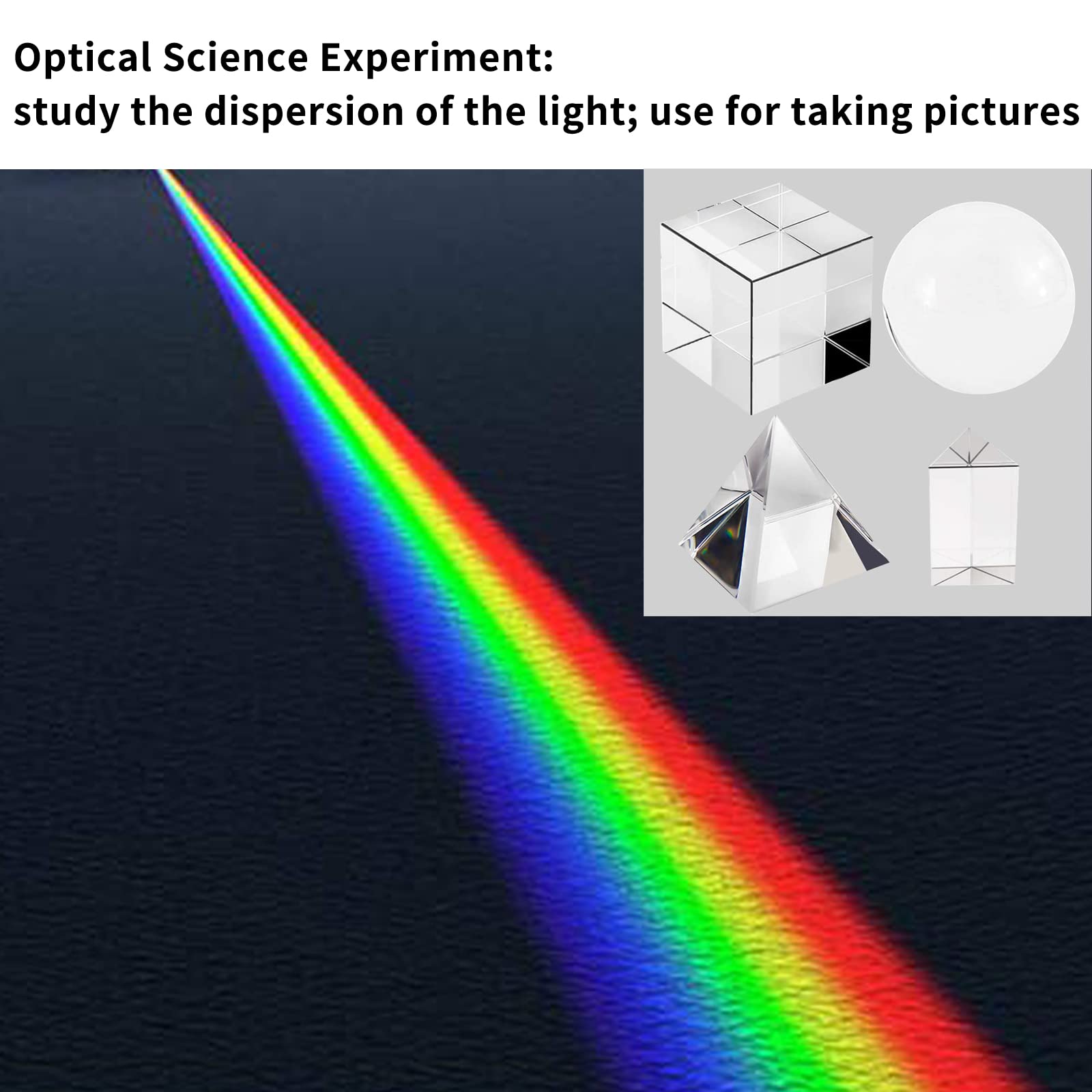 4 Pack K9 Optical Crystal Prism Set - 55mm Crystal Ball, 50mm Cube, 50mm Triangular Prism & 60mm Pyramid for Science Experiments, Photography Lighting Effects & STEM Education - Perfect for Classroom, Studio & Creative Play