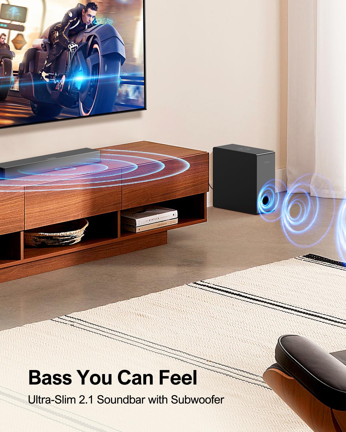 ULTIMEA Nova S40 2.1 Channel Soundbar with Wireless Subwoofer - Bluetooth 5.3 TV Sound Bar for Smart TVs, PC Gaming & Home Theater - Deep Bass Audio System with HDMI ARC/Optical/AUX Connectivity (2024 Model) - Perfect for Movie Nights, Gaming Sessions & Music Streaming